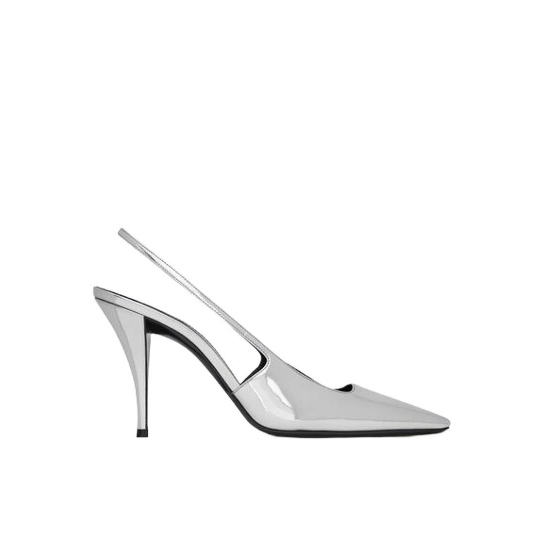 (W) 생로랑 블레이드 슬링백 펌프 미러드 레더 아르장((W) Saint Laurent Blade Slingback Pumps in Mirrored Leather Argent) - 1