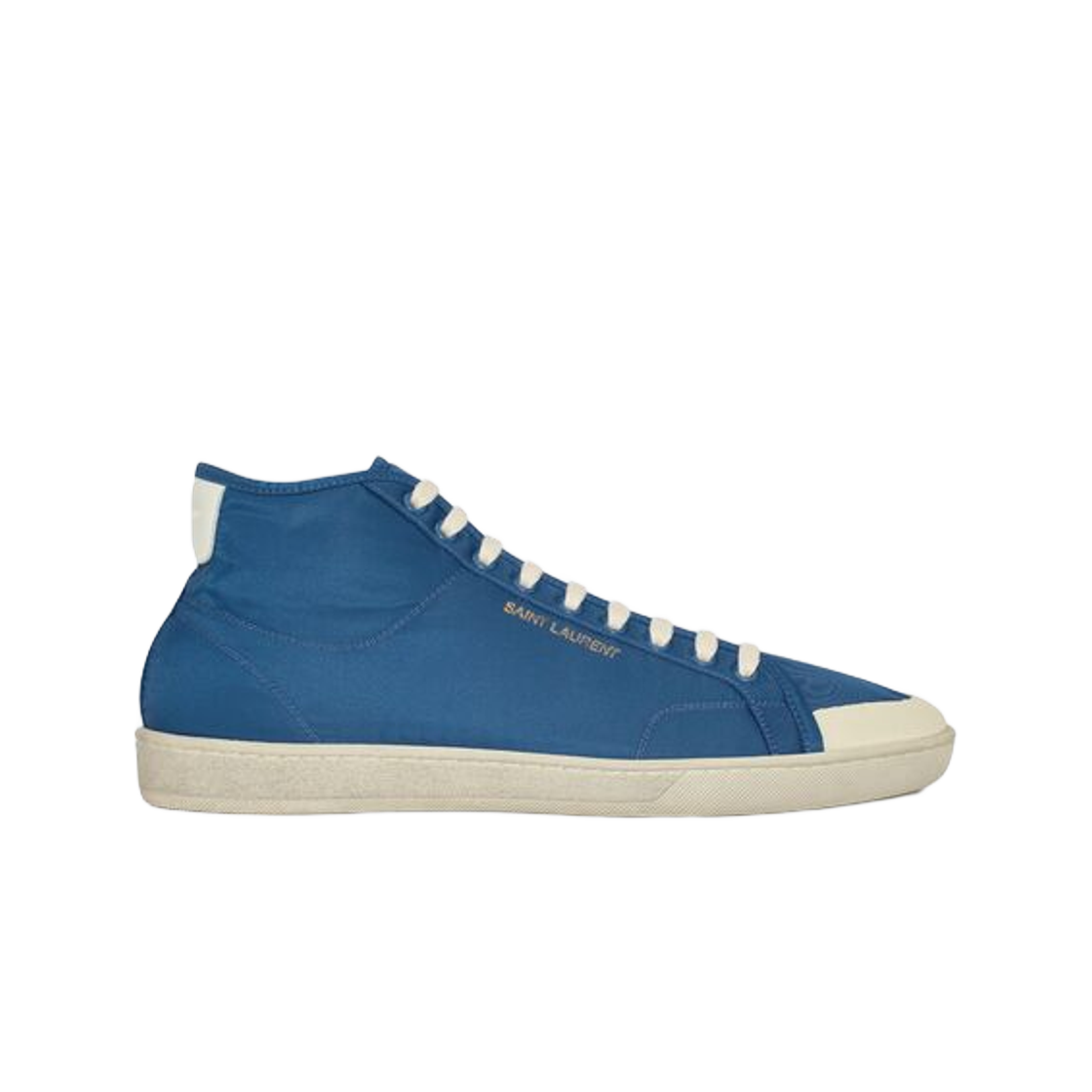 생로랑 코트 클래식 SL/39 미드탑 스니커즈 나일론 앤 레더 네이비 앤 코프 화이트(Saint Laurent Court Classic SL/39 Mid-Top Sneakers in Nylon and Leather Navy and Coffe White) - 1