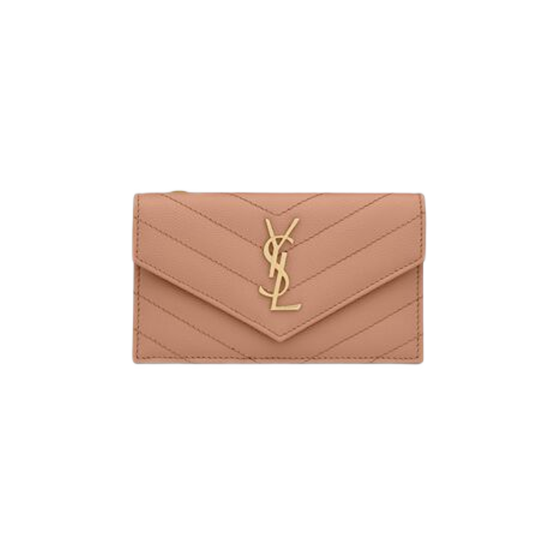 Saint Laurent Cassandre Matelasse Fragments Flap Card Case in Grain De Poudre Embossed Leather Vintage Peach 상세 이미지 1