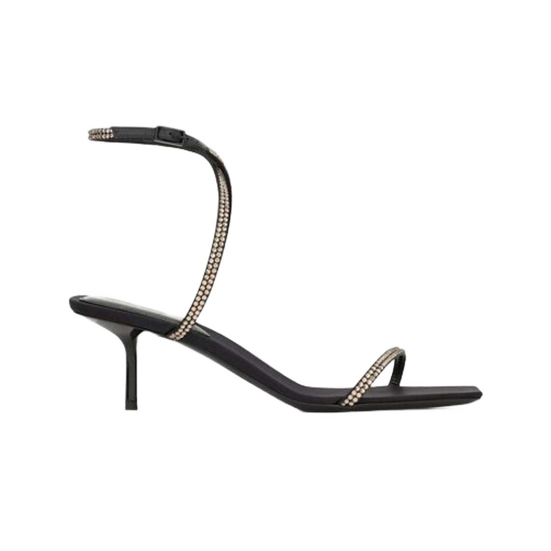 (W) 생로랑 뉘 샌들 크레페 사틴 앤 라인스톤 블랙 앤 실버((W) Saint Laurent Nuit Sandals in Crepe Satin and Rhinestones Black and Silver) - 1