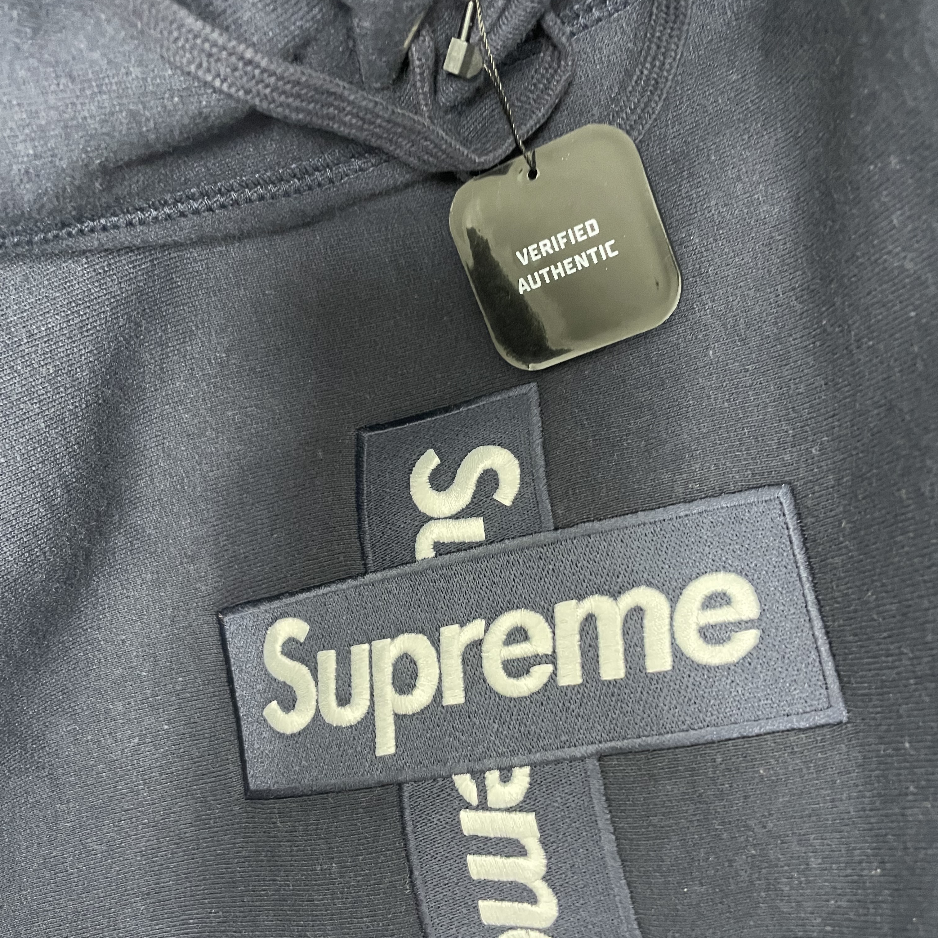 Supreme Cross Box Logo Hooded Sweatshirt Navy - 20FW 착용 스타일