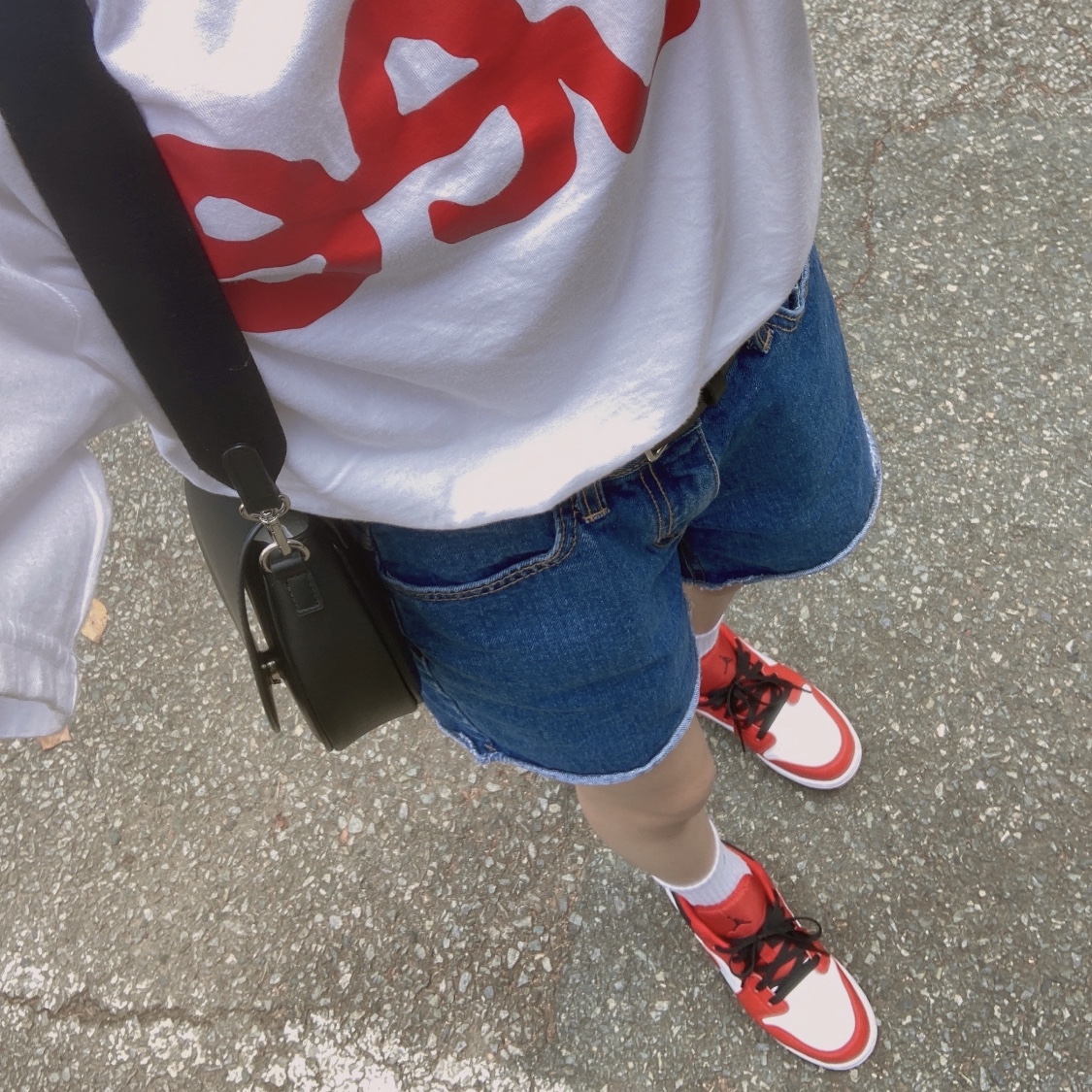 (GS) Jordan 1 Low White Gym Red Black 착용 스타일