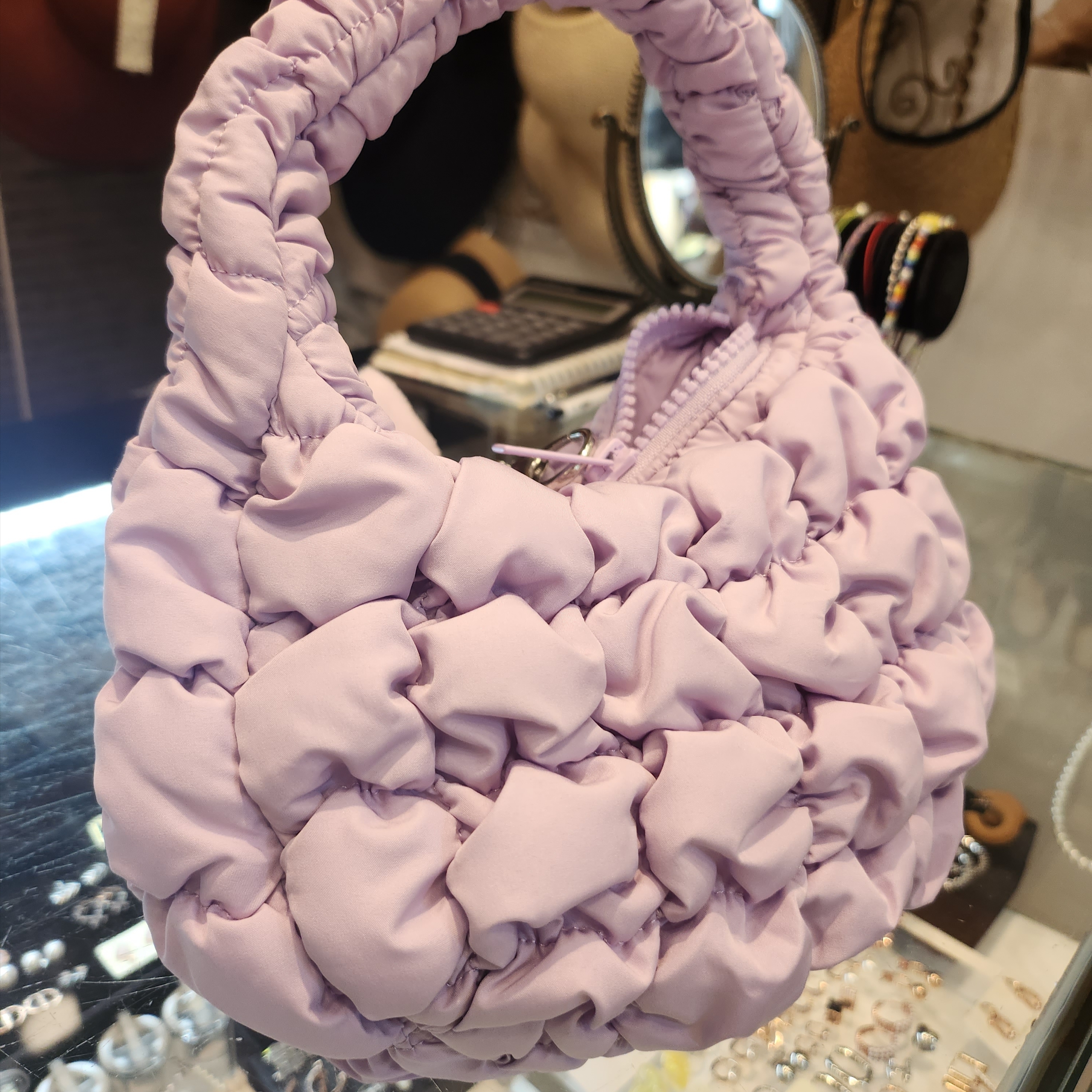 COS Quilted Micro Bag Purple 착용 스타일