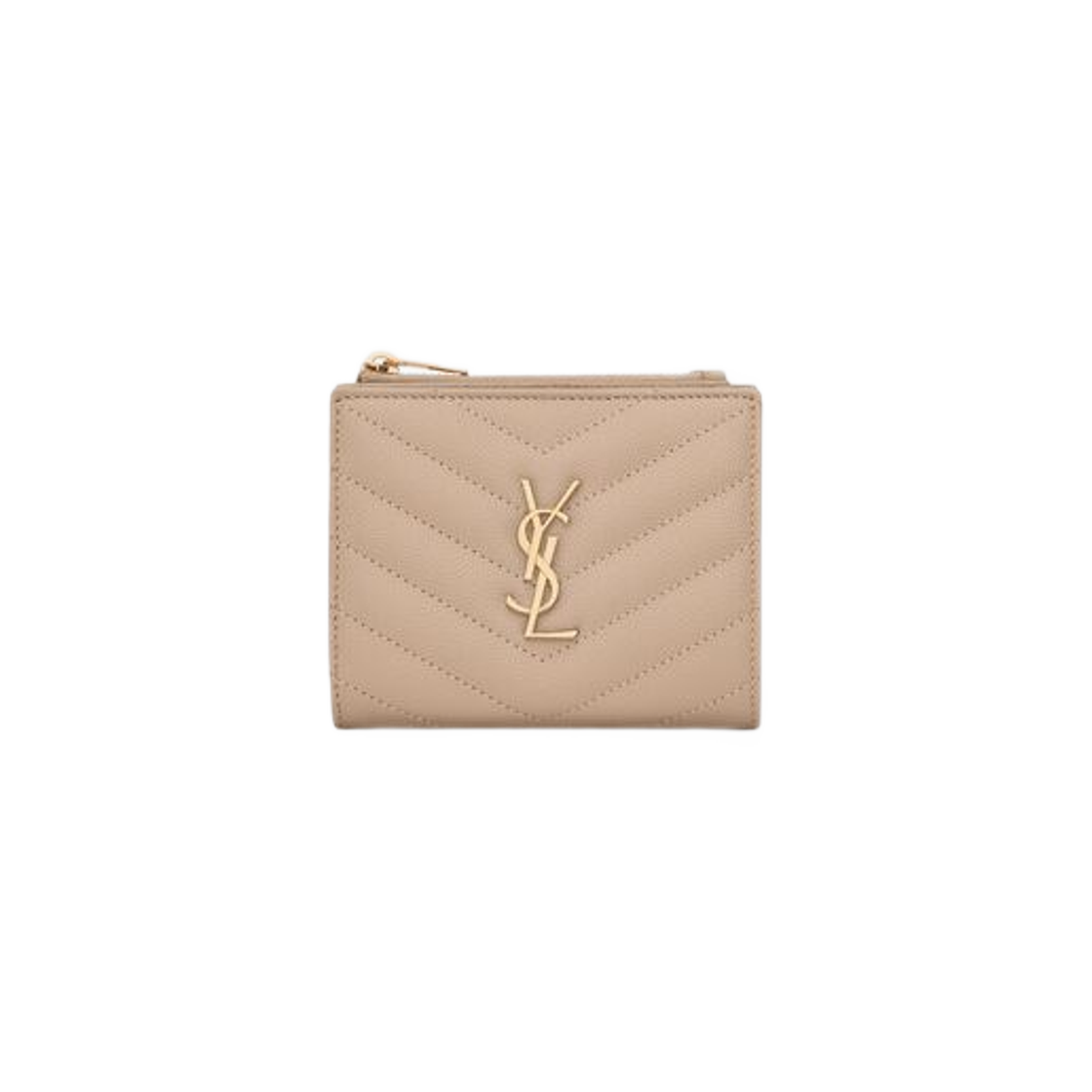 Saint Laurent Cassandre Matelasse Bi-Fold Wallet in Grain De Poudre Embossed Leather Dark Beige 상세 이미지 1