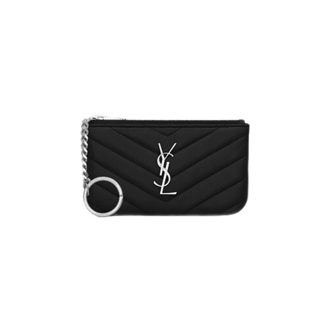 Saint Laurent Cassandre Matelasse Key Pouch in Grain De Poudre Embossed Leather Black 상세 이미지 1