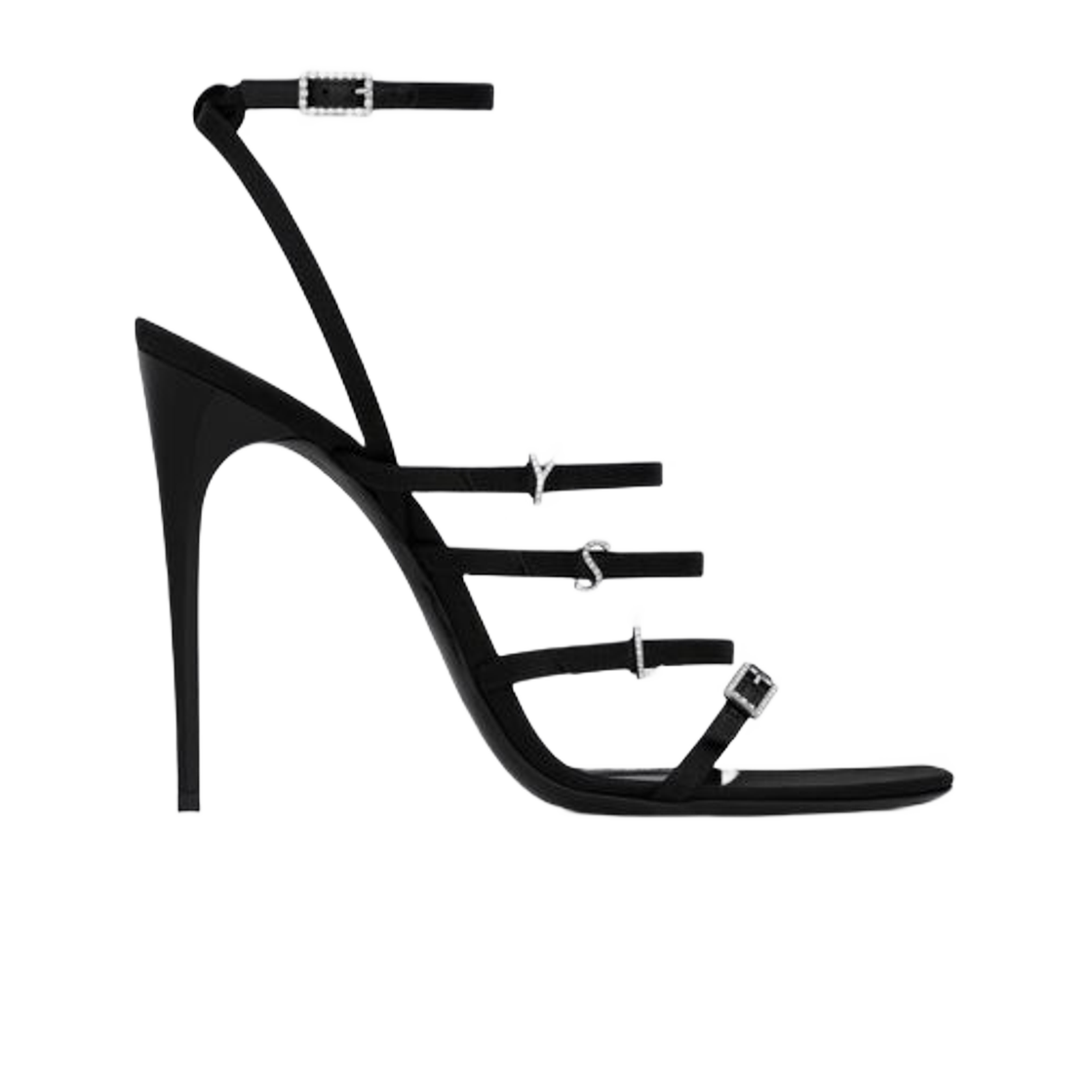 (W) 생로랑 제리 샌들 크레페 사틴 앤 라인스톤 블랙((W) Saint Laurent Jerry Sandals in Crepe Satin and Rhinestones Black) - 1