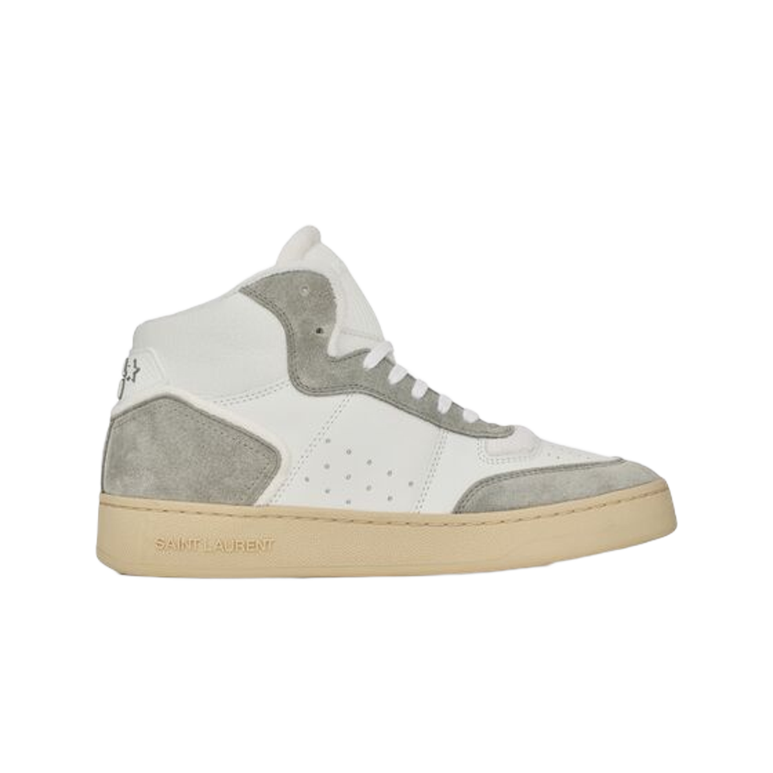 711250-AAB3E-9096 Saint Laurent SL/80 Sneakers in Leather and Suede Blanc Optique and Paris Roof