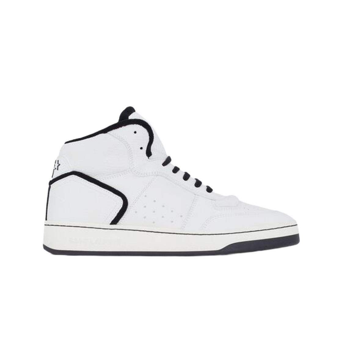 (W) 생로랑 SL/80 미드탑 스니커즈 스무스 앤 그레인 레더 블랑 옵틱 앤 블랙((W) Saint Laurent SL/80 Mid-Top Sneakers in Smooth and Grained Leather Blanc Optique and Black) - 1
