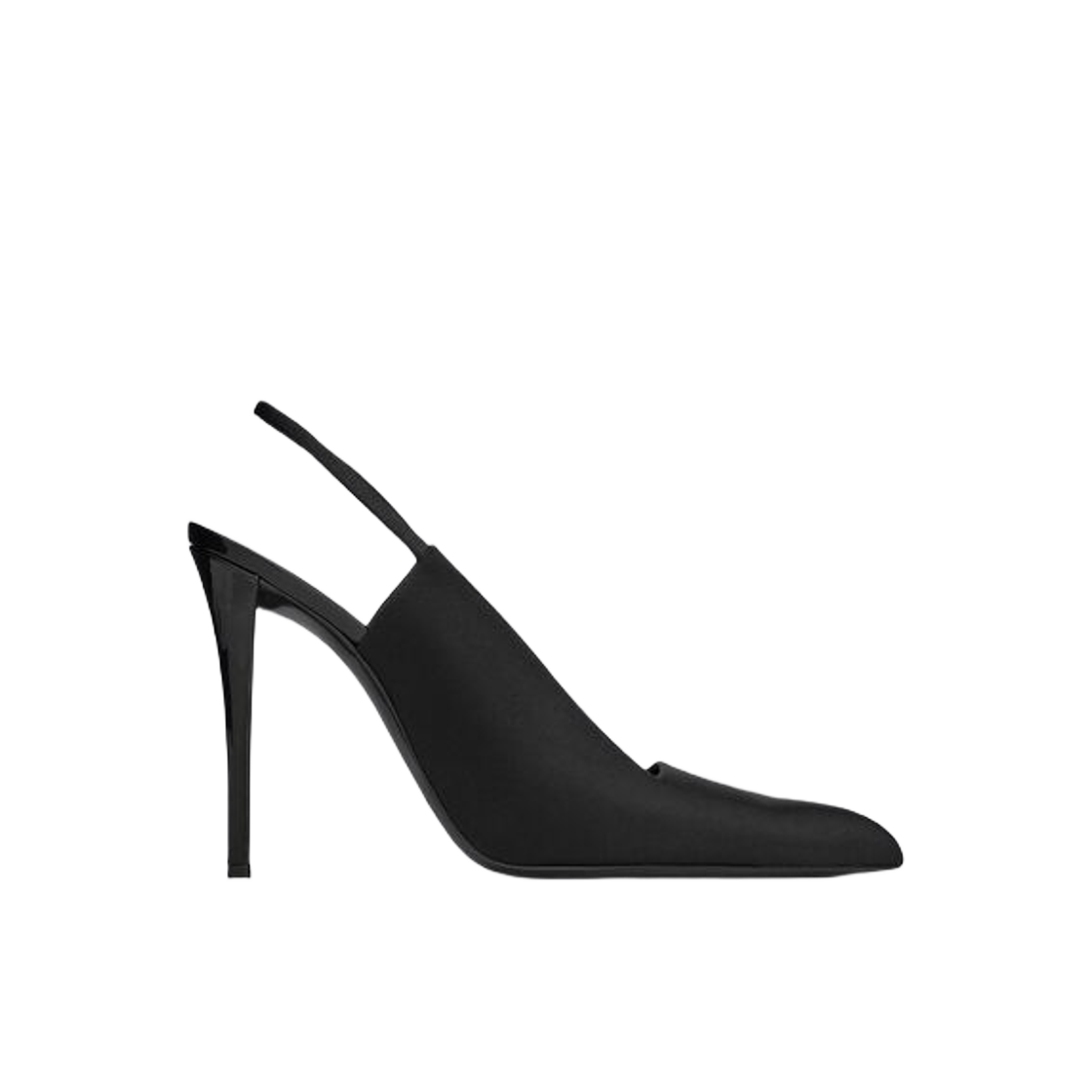 (W) 생로랑 레이븐 슬링백 펌프스 사틴 크레페 블랙((W) Saint Laurent Raven Slingback Pumps in Satin Crepe Black) - 1