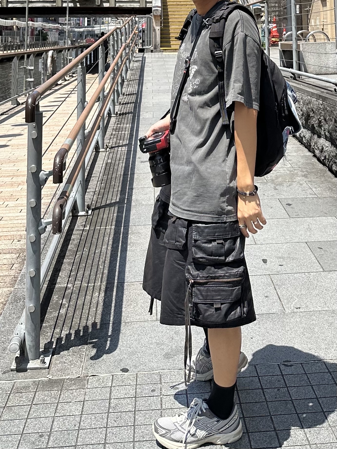 Undermycar Skal Multi Cargo Vintage Shorts Wren - 23SS, Asics Gel-1130 Oyster Grey Clay Grey 착용 스타일