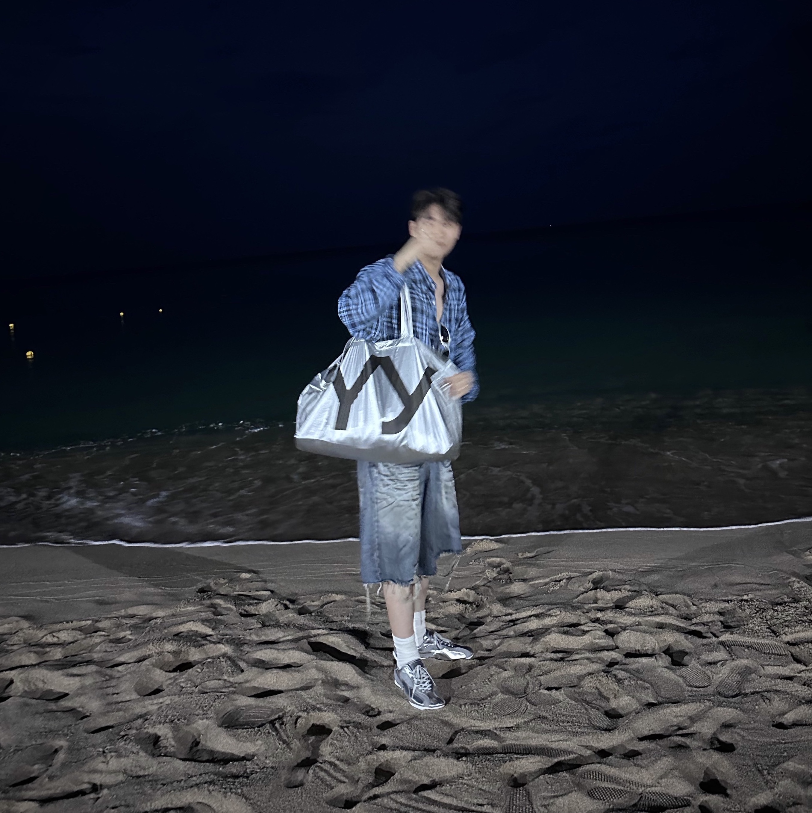 Project G/R Reworked Bermuda Shorts Blue 착용 스타일 - 2