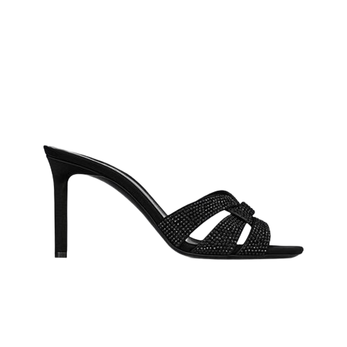 (W) 생로랑 트리뷰트 뮬 스웨이드 라인스톤 블랙((W) Saint Laurent Tribute Mules In Suede With Rhinestones Black) - 1