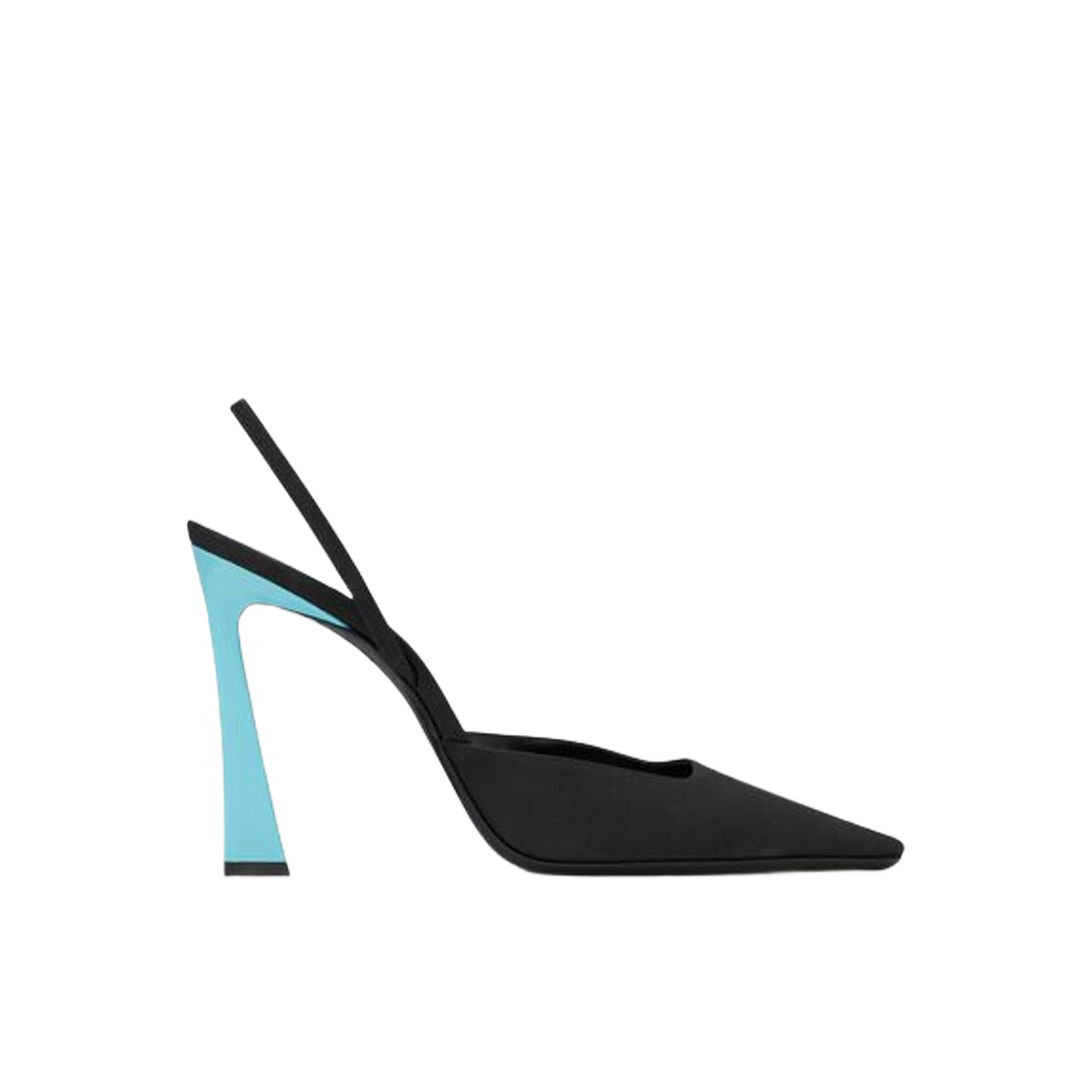 (W) 생로랑 블레이드 슬링백 펌프스 섄텅 앤 페이턴트 레더 느와르 에 셀레스트((W) Saint Laurent Blade Slingback Pumps in Shantung and Patent Leather Noir Et Celeste) - 1