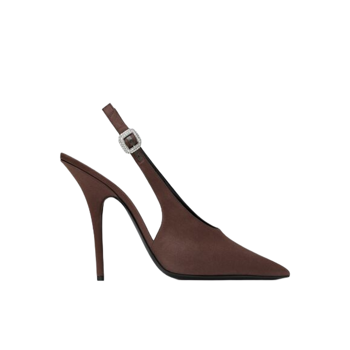 (W) 생로랑 야스민 슬링백 펌프스 크레페 사틴 다크 초콜렛((W) Saint Laurent Yasmeen Slingback Pumps in Crepe Satin Dark Chocolate) - 1