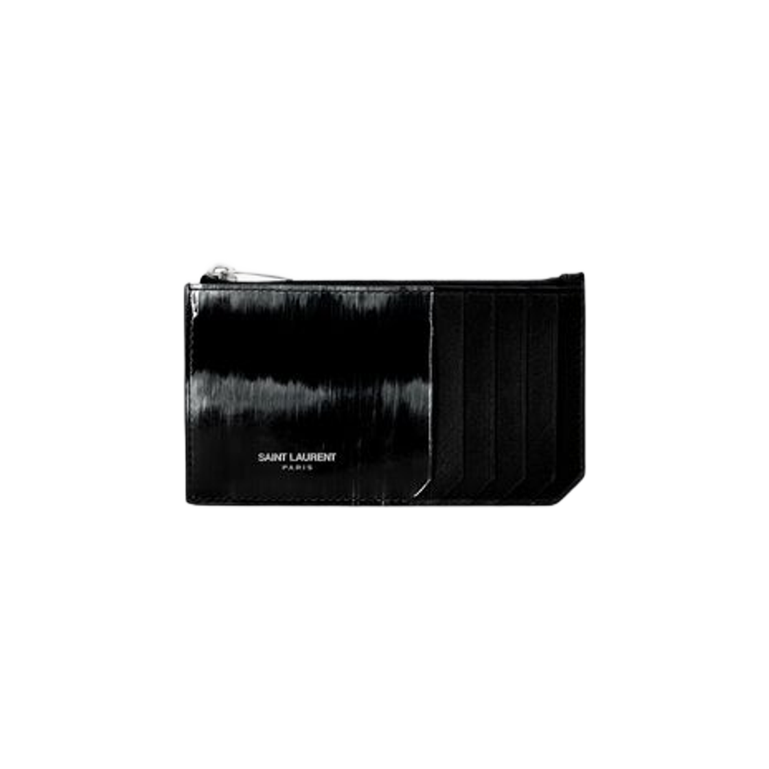 Saint Laurent Saint Laurent Paris Fragment Zipped Credit Card Case in Brushed Patent Leather Black And Ivory 상세 이미지 1