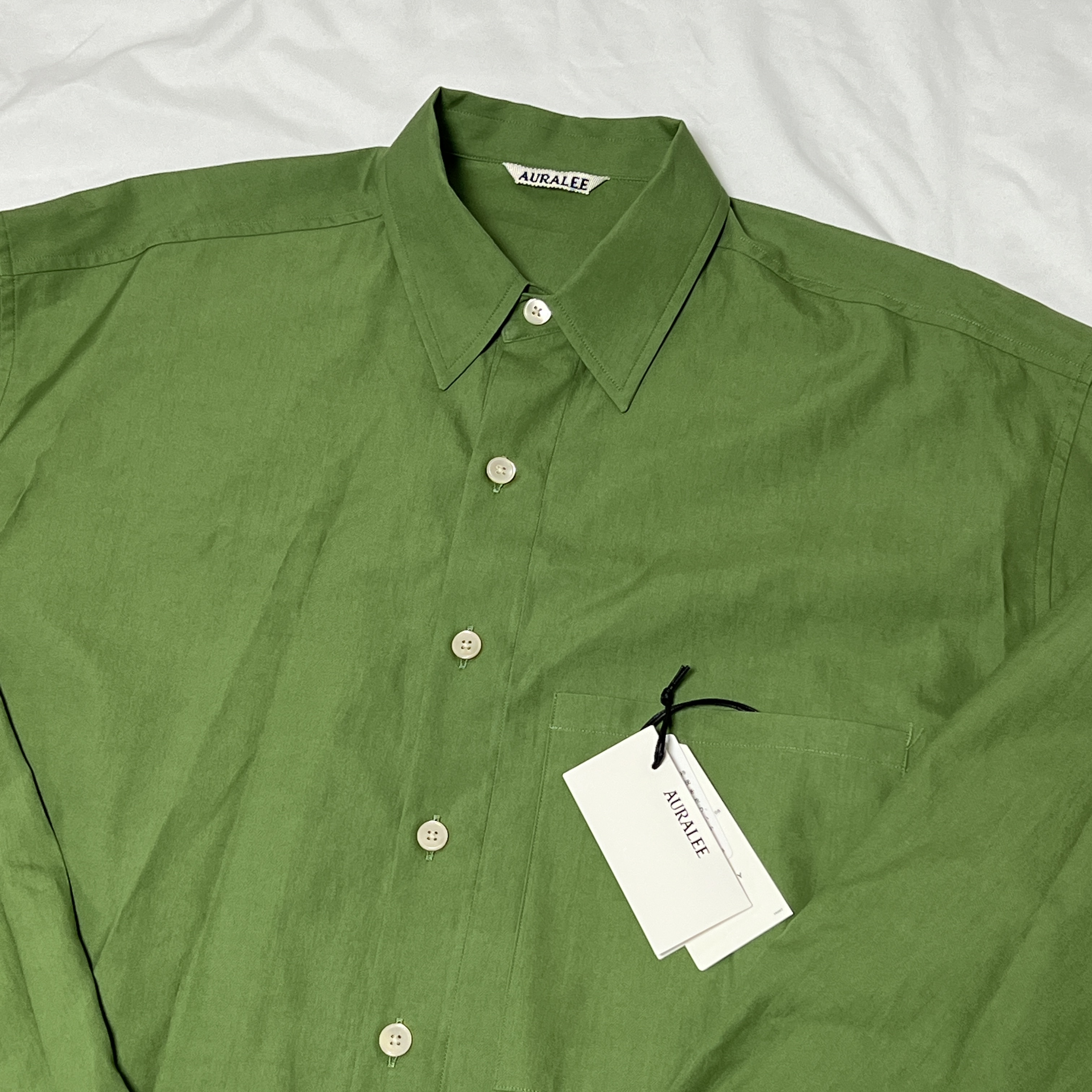 Auralee Washed Finx Twill Big Shirt Green - 23SS 착용 스타일