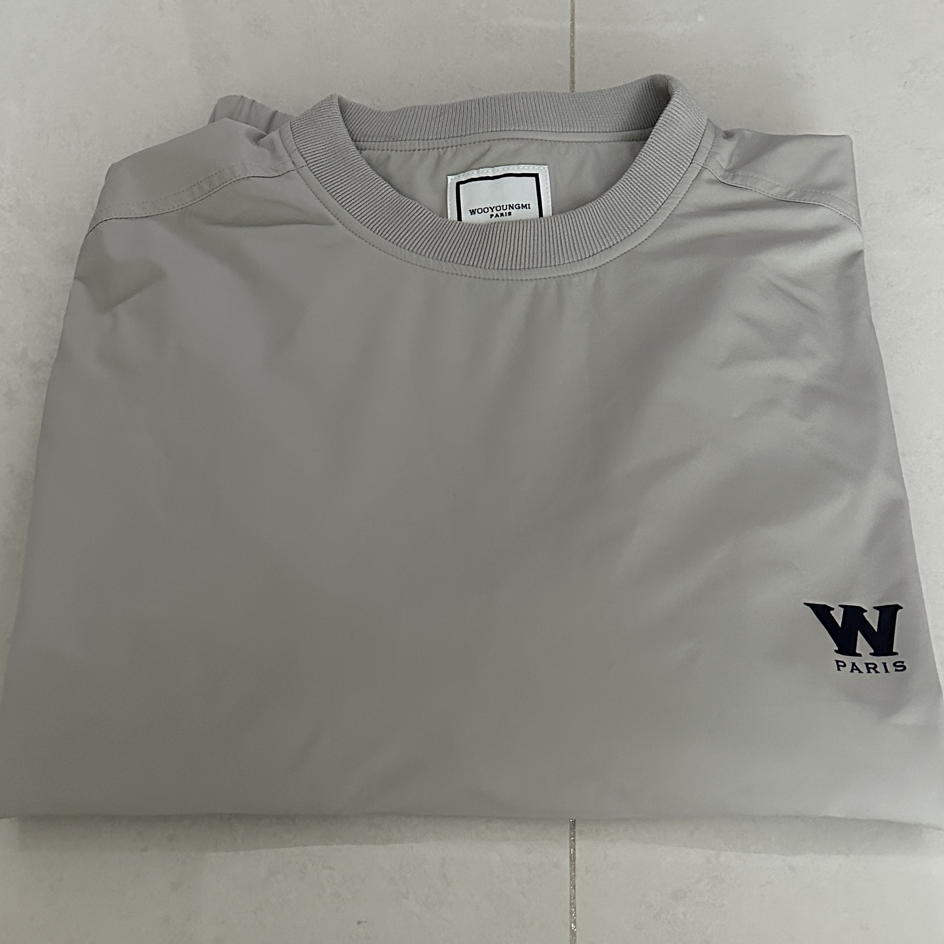 Wooyoungmi Nylon String Long Sleeve Back Logo T-Shirt Grey - 23SS 착용 스타일