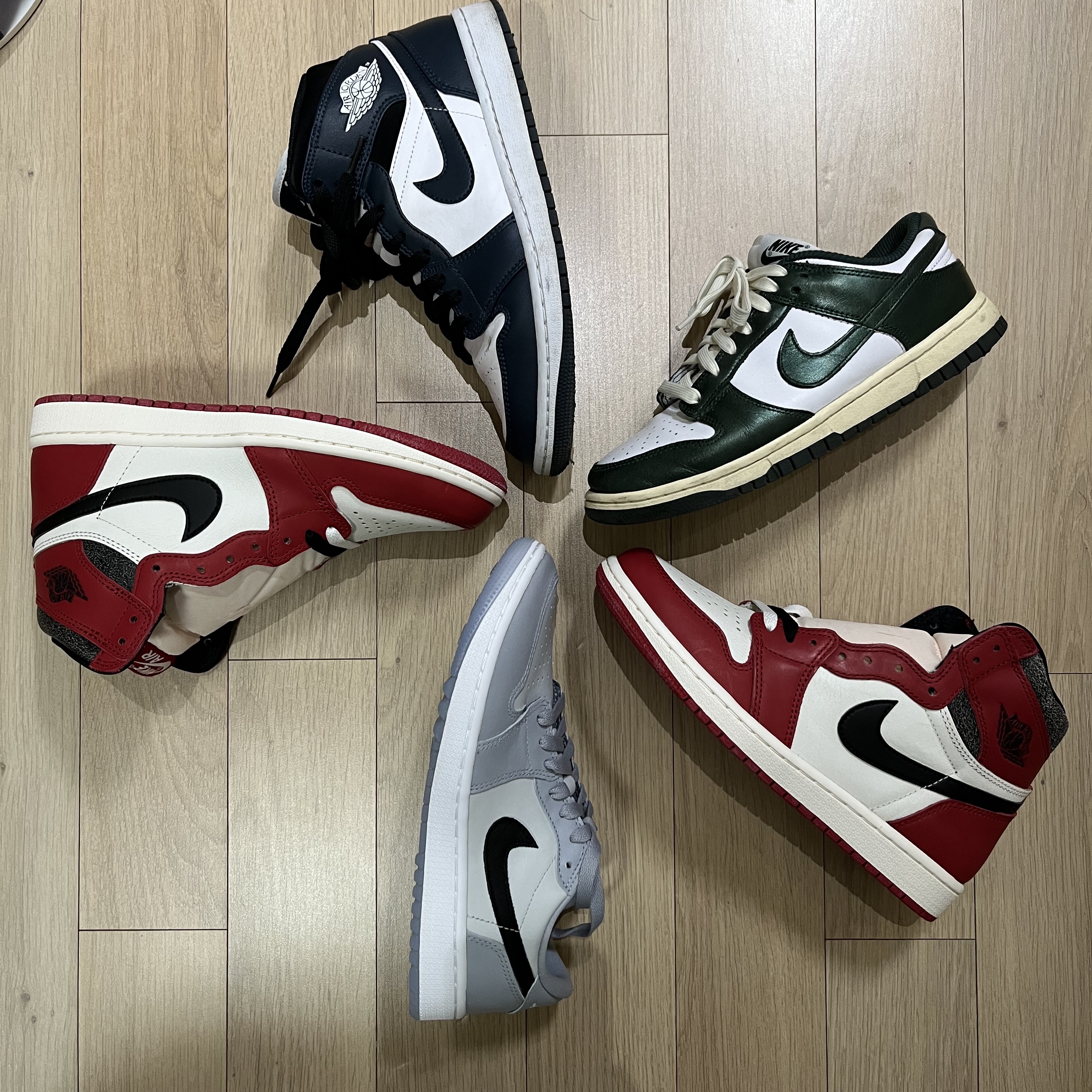 Jordan 1 Mid Dark Teal, (W) Nike Dunk Low Vintage Green 착용 스타일