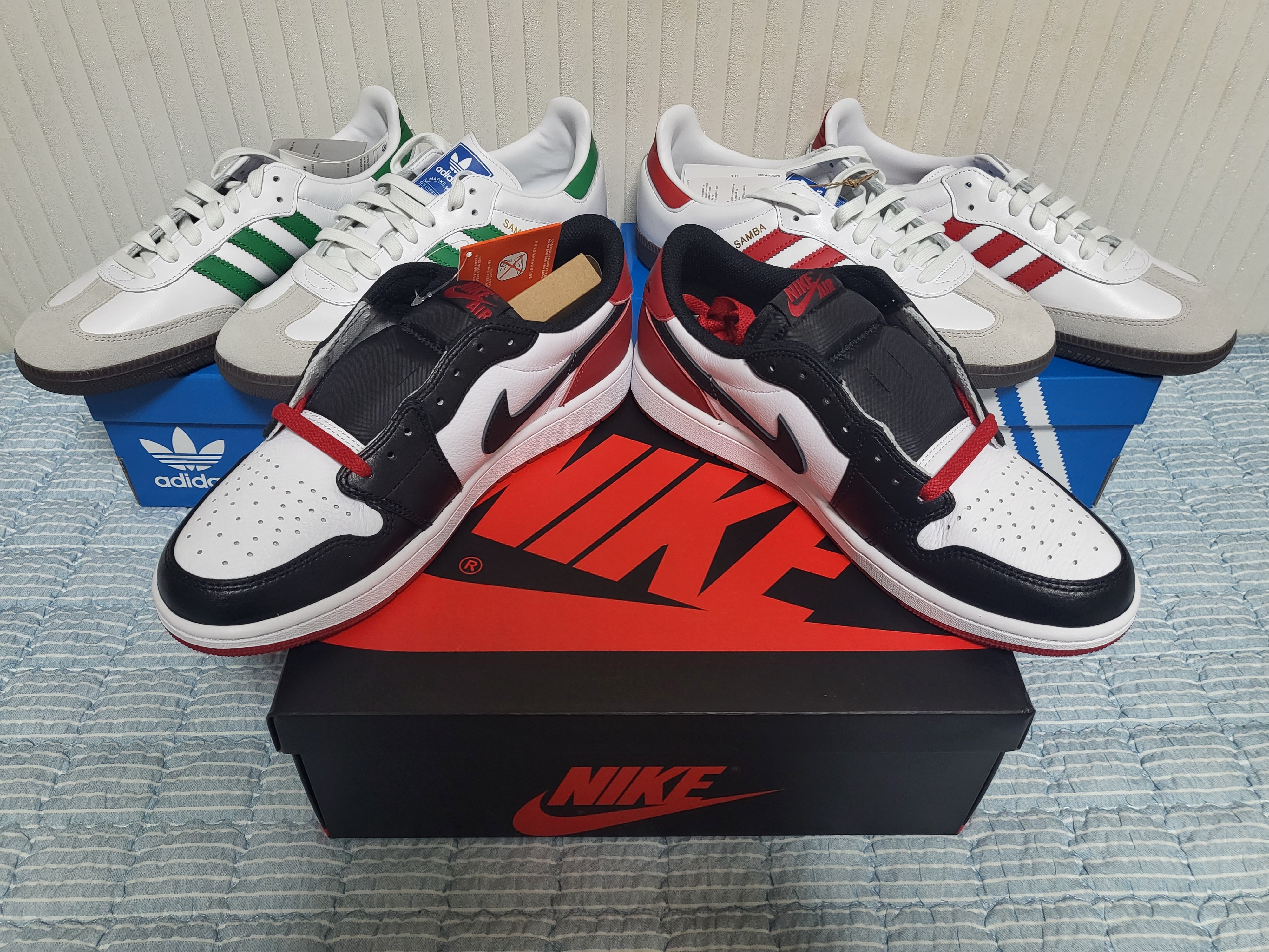 Adidas Samba OG White Green, Adidas Samba OG White Better Scarlet 착용 스타일