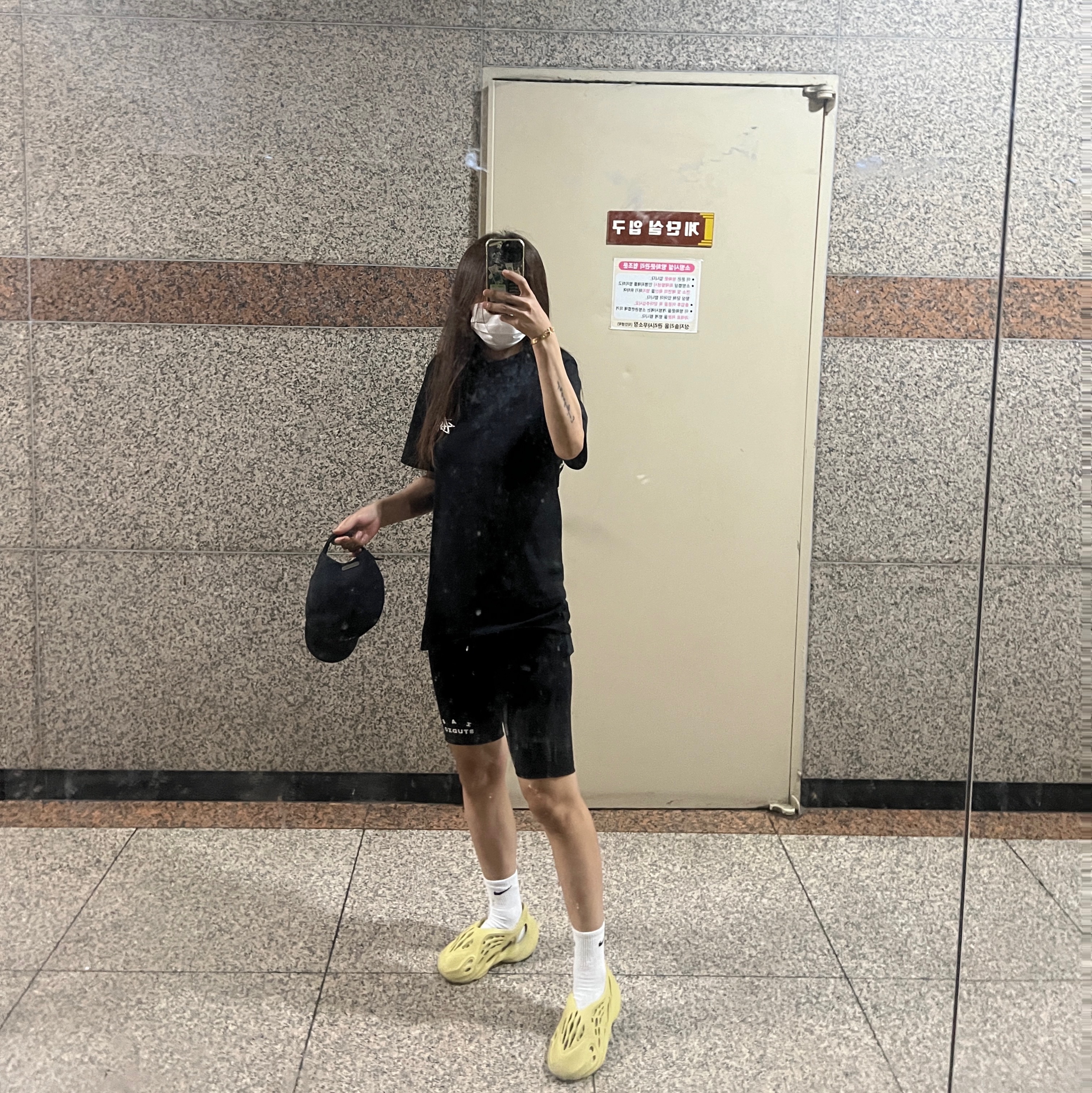 Stussy Plush T-Shirt Black, (W) IAB Studio Leggings Shorts Black - 23FW 착용 스타일