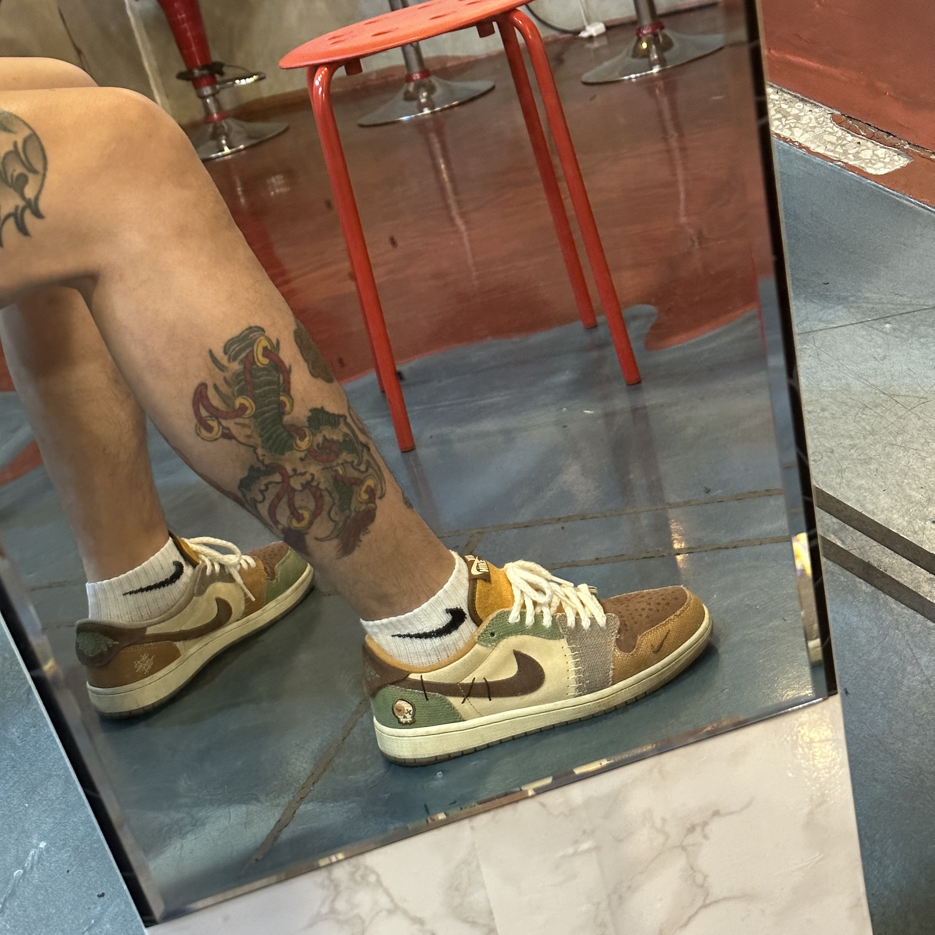 Jordan 1 x Zion Williamson Retro Low OG Flax and Oil Green 착용 스타일