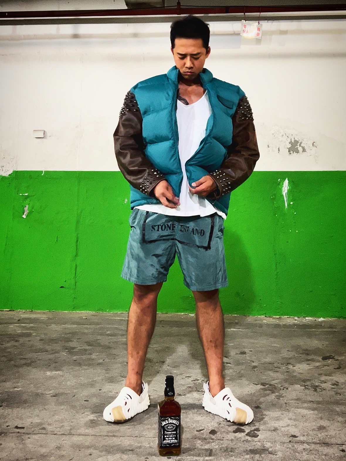 Supreme x Undercover Puffer Jacket Teal - 23SS, Stone Island B0992 Nylon Metal Stencil Print Swimming Trunk Black - 21SS 착용 스타일 - 4