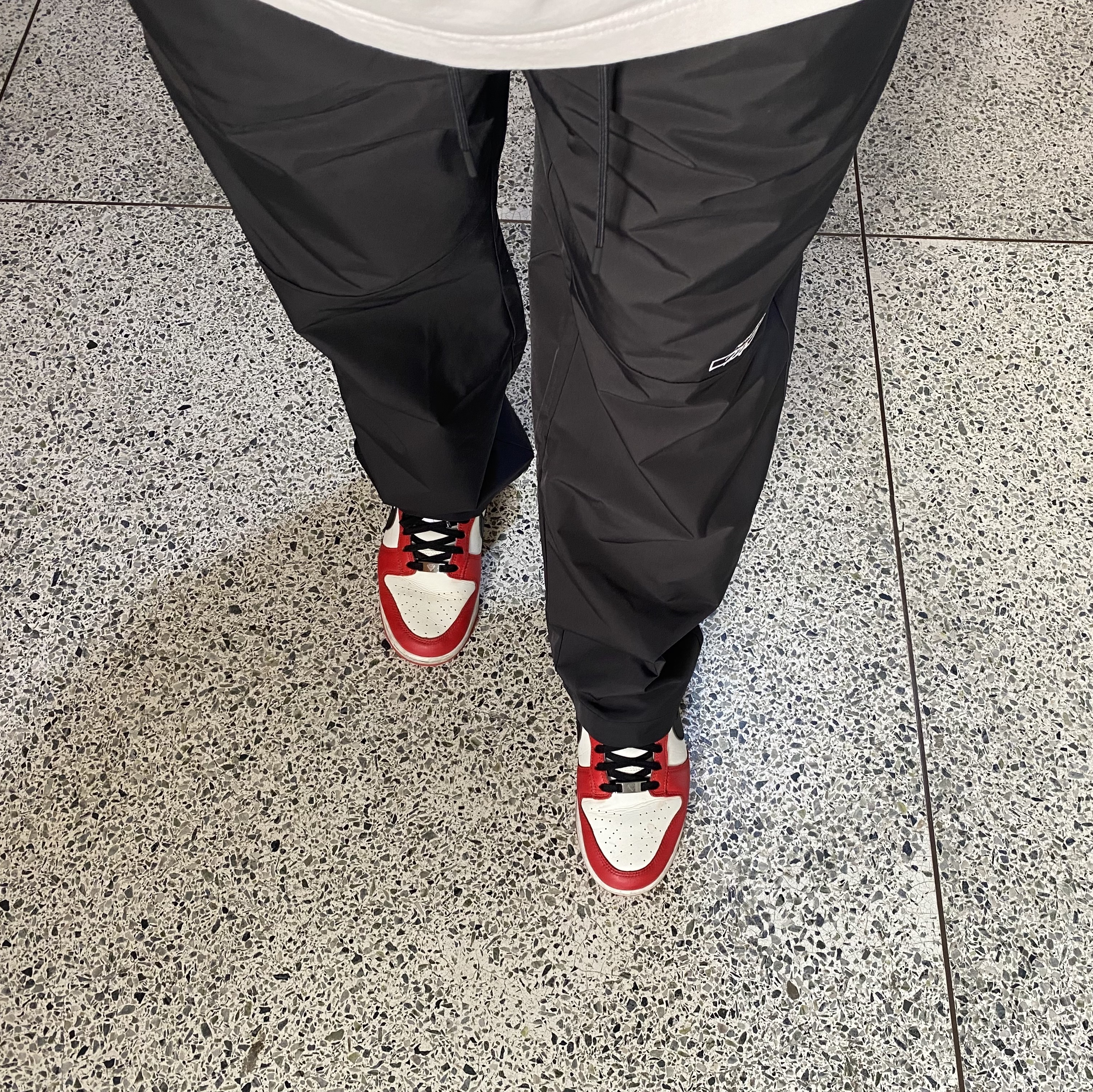 Nike x NBA Dunk Low Retro EMB Black and Chile Red 착용 스타일