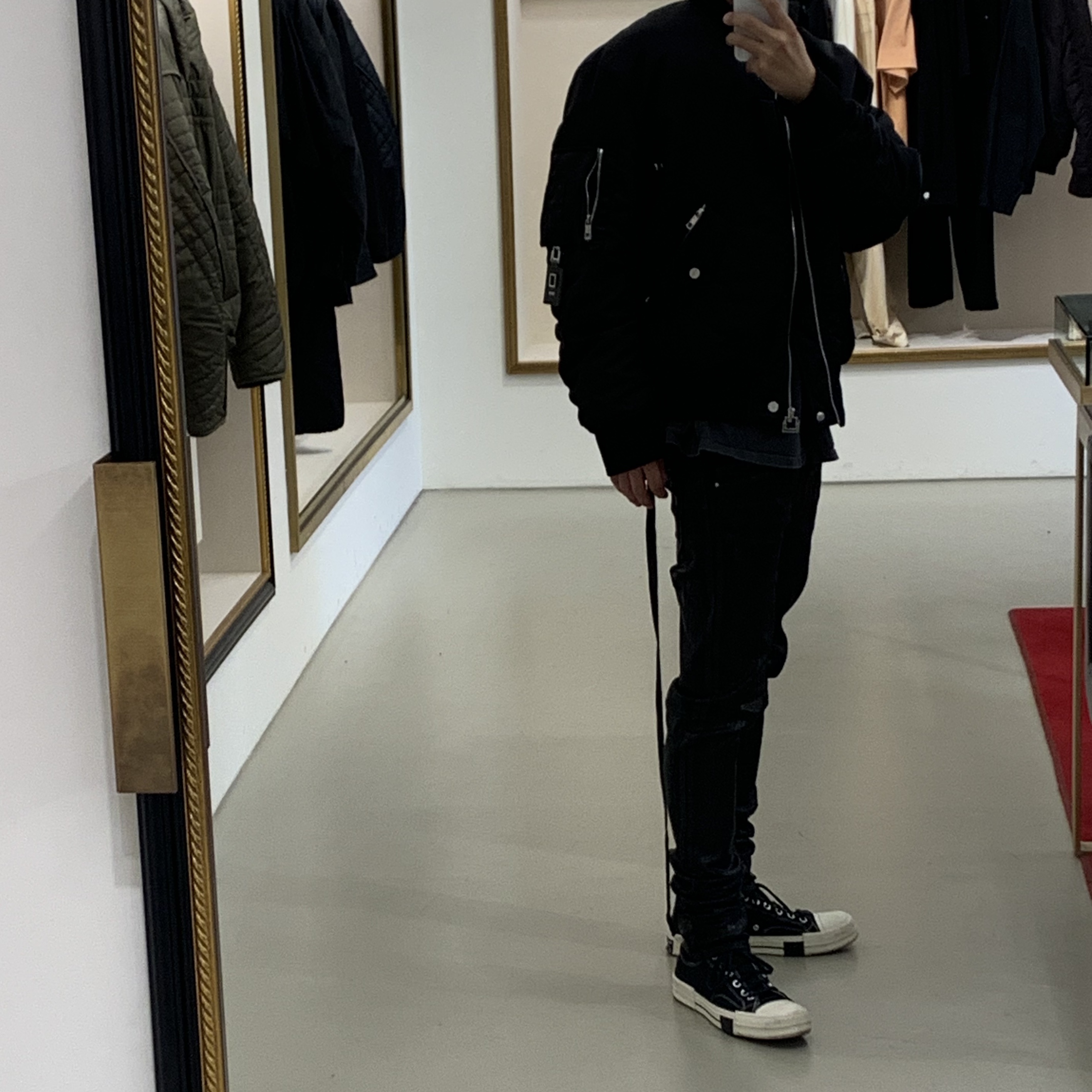 Converse x Drkshdw Drkstr Chuck 70 Ox Black, Wooyoungmi Back Logo MA-1 Jumper Black - 23FW 착용 스타일 - 2