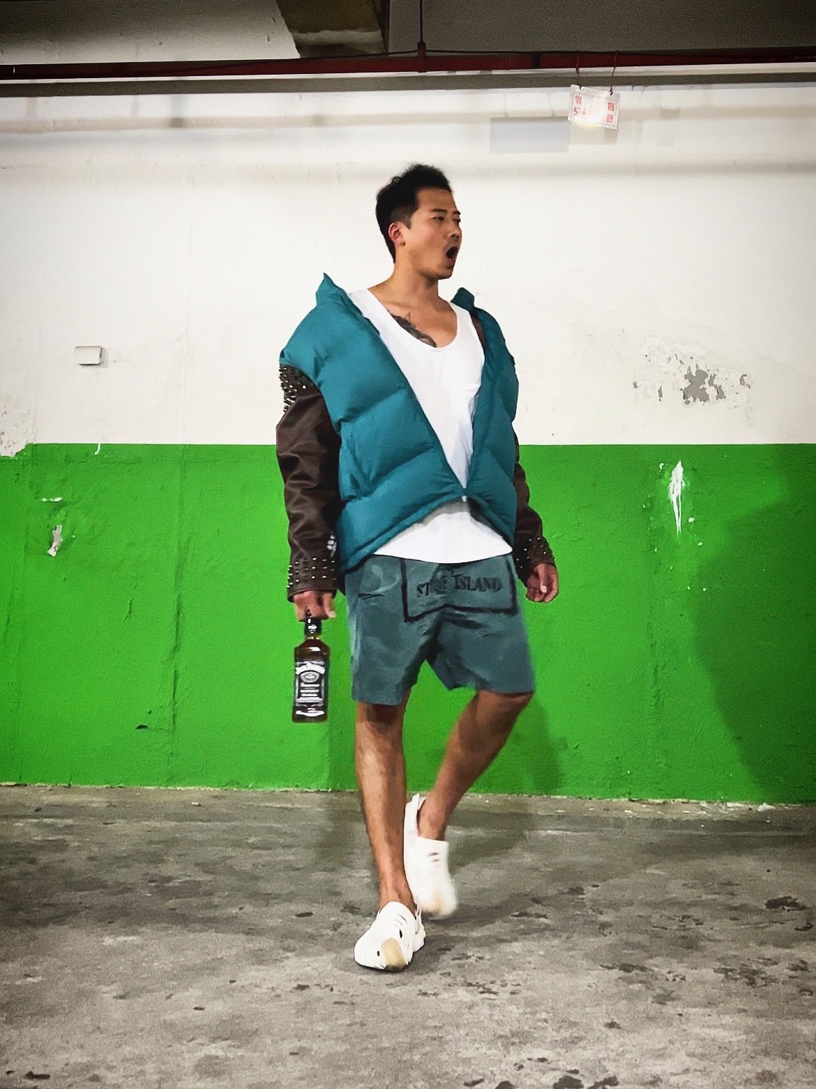Supreme x Undercover Puffer Jacket Teal - 23SS, Stone Island B0992 Nylon Metal Stencil Print Swimming Trunk Black - 21SS 착용 스타일 - 3