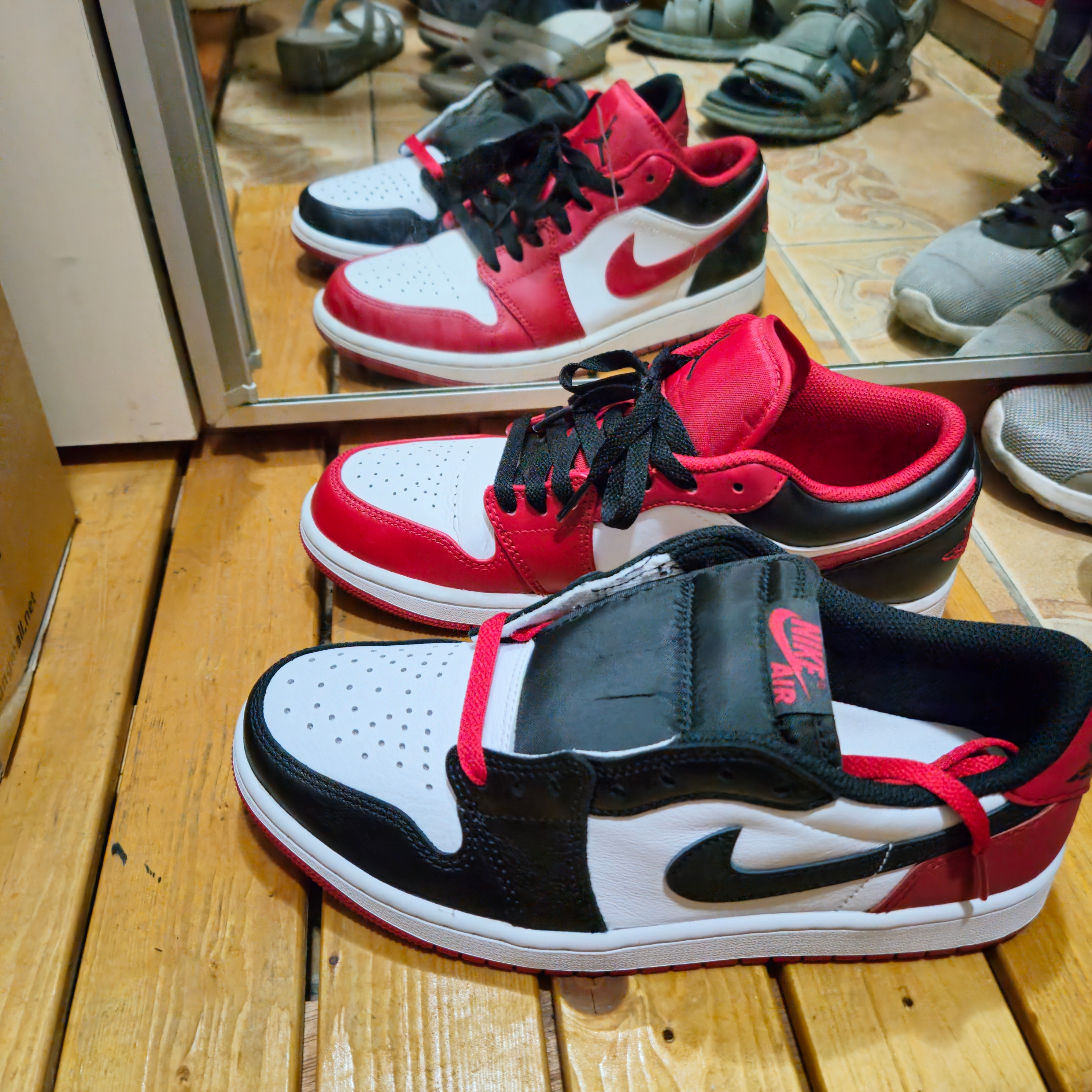 Jordan 1 Retro Low OG Black Toe, Jordan 1 Low White Gym Red Black 착용 스타일 - 4