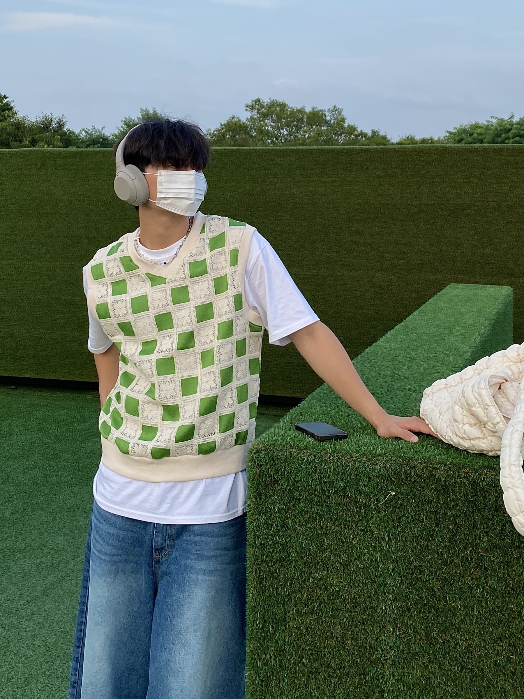 (W) Nike Air Force 1 Low Gorge Green, Sony WH-1000XM4 Platinum Silver (Korean Ver.) 착용 스타일 - 1