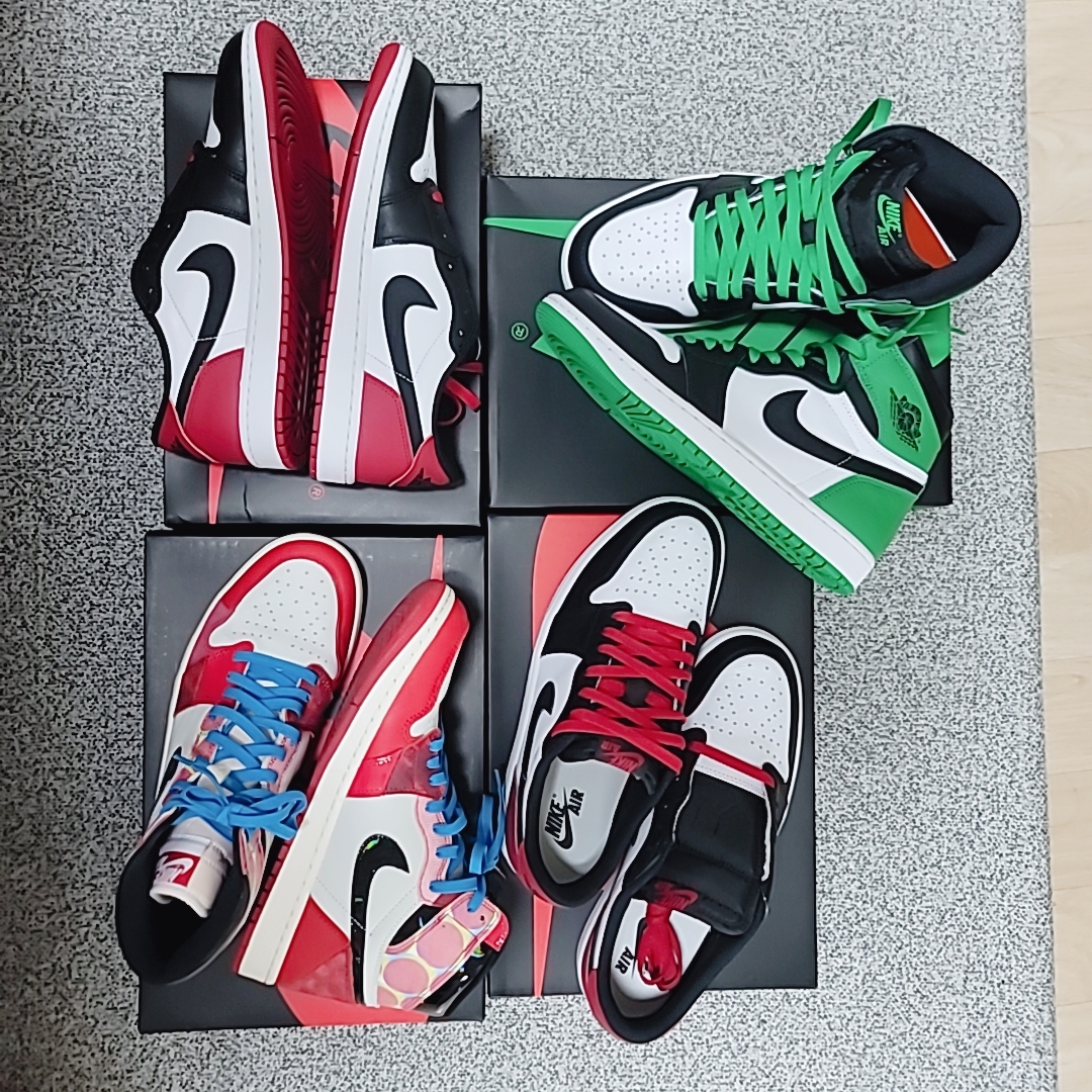 Jordan 1 Retro Low OG Black Toe, Jordan 1 Retro High OG Black and Lucky Green 착용 스타일