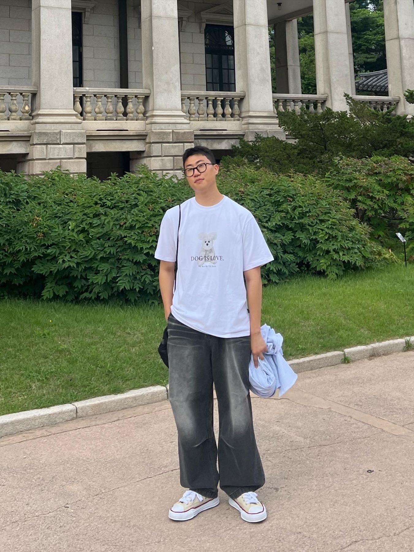 Maison Mihara Yasuhiro Peterson OG Sole Canvas Low-top Sneakers Natural, [KREAM 단독] Etce Smocking Baggy Jean Grey 착용 스타일 - 3