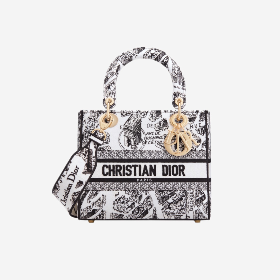 Dior Medium Lady D Lite Bag Plan De Paris Embroidery White Black 상세 이미지 1