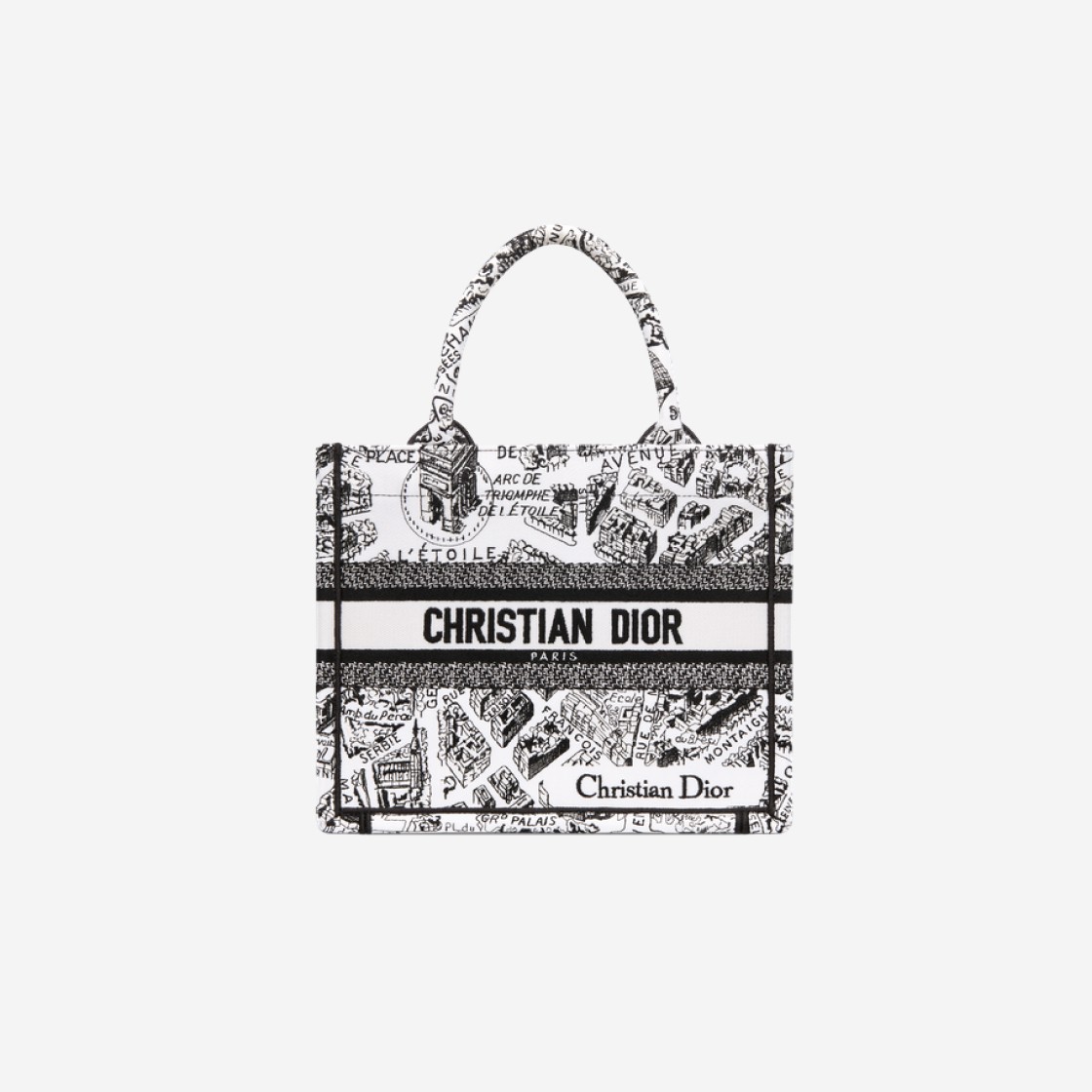 Dior Small Book Tote Plan De Paris Embroidery White Black 상세 이미지 1