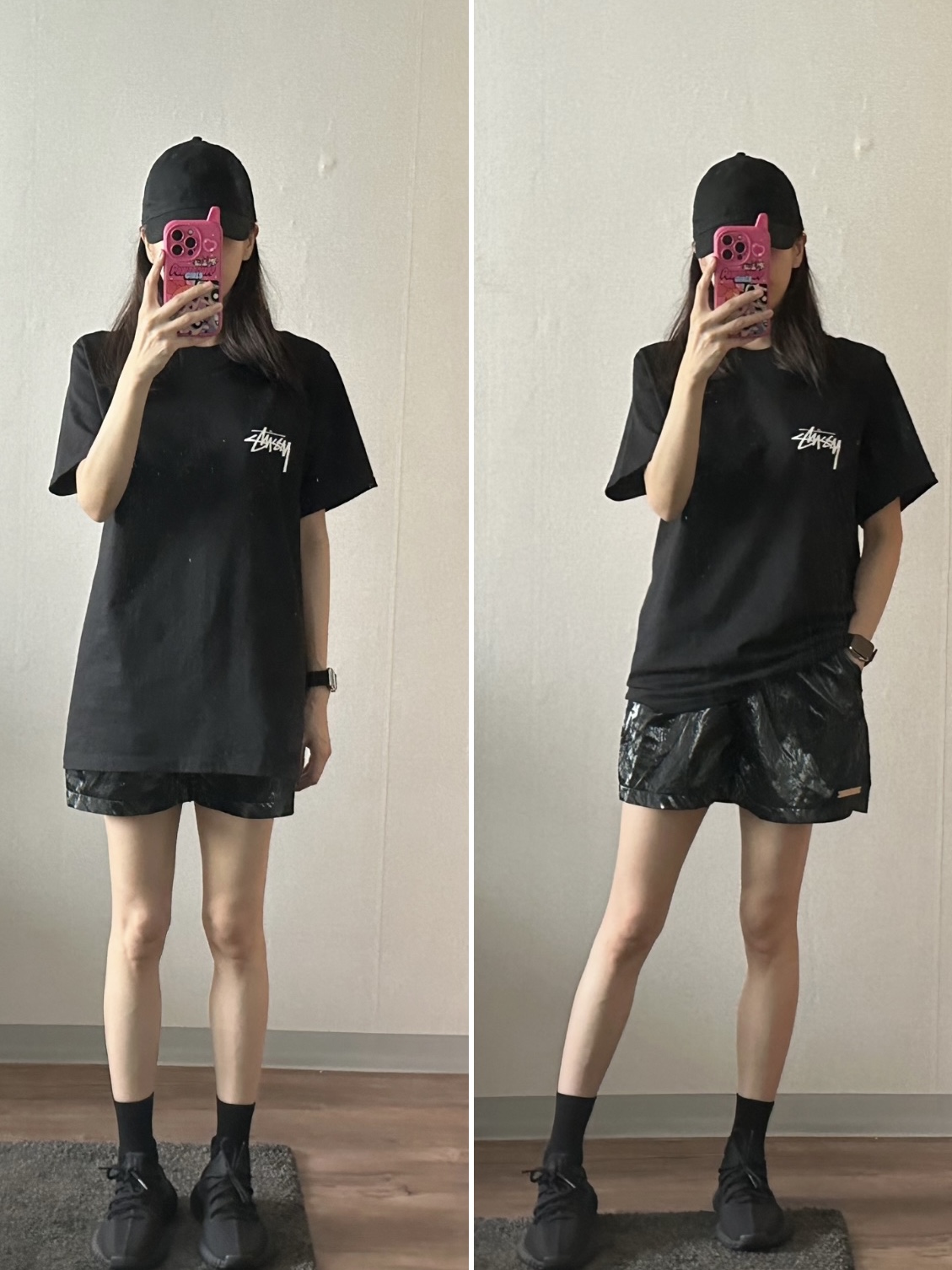 Stussy Diced Out T-Shirt Black, Adidas Yeezy Boost 350 V2 Onyx 착용 스타일 - 2