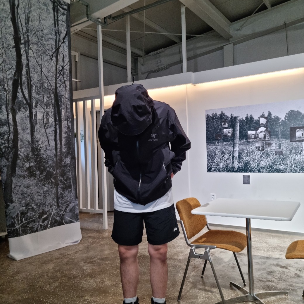 Arc'teryx Beta LT Jacket Black, Stussy Stock Water Shorts Black 착용 스타일