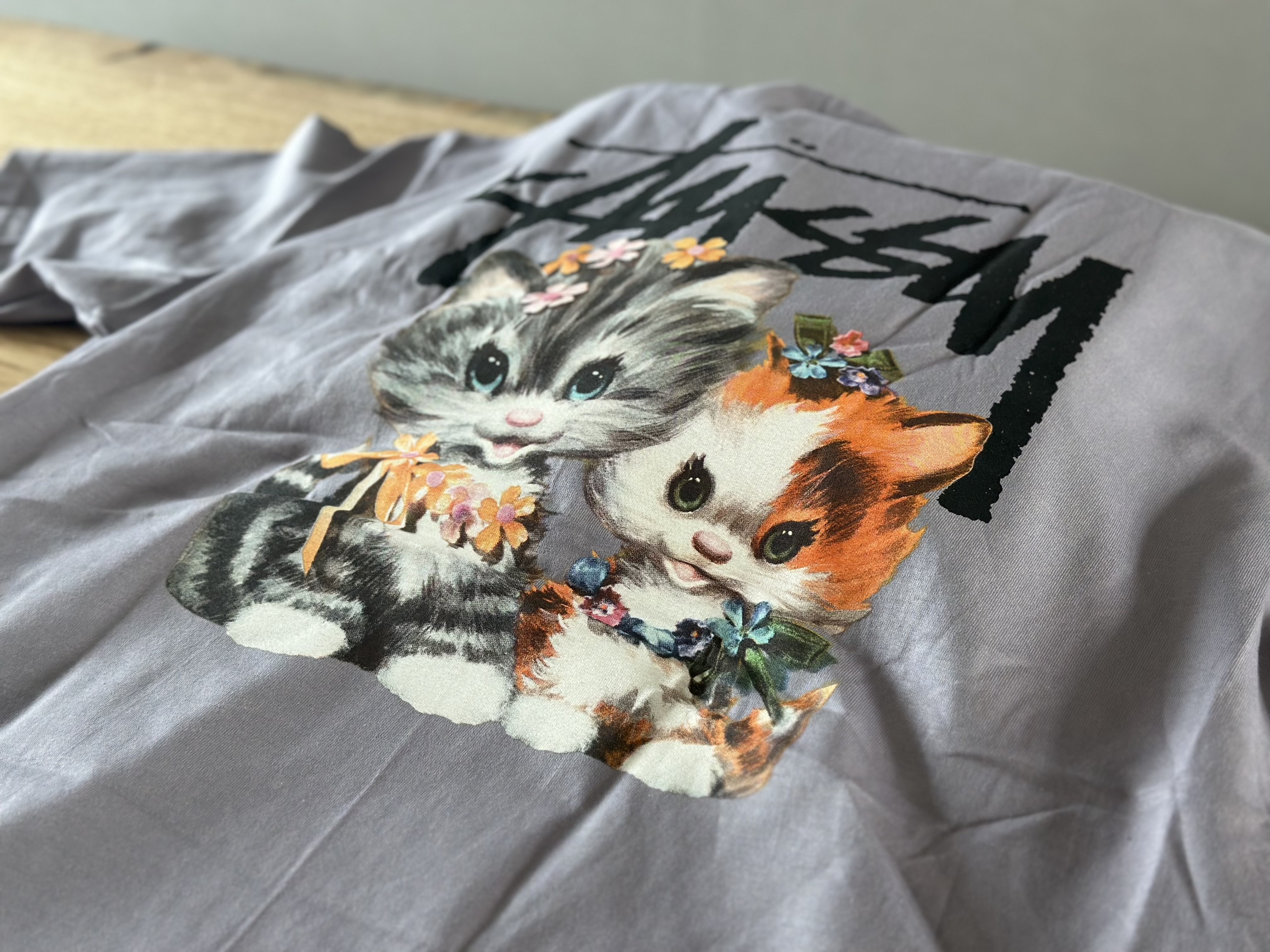 Stussy Kittens T-Shirt Mauve 착용 스타일 - 1