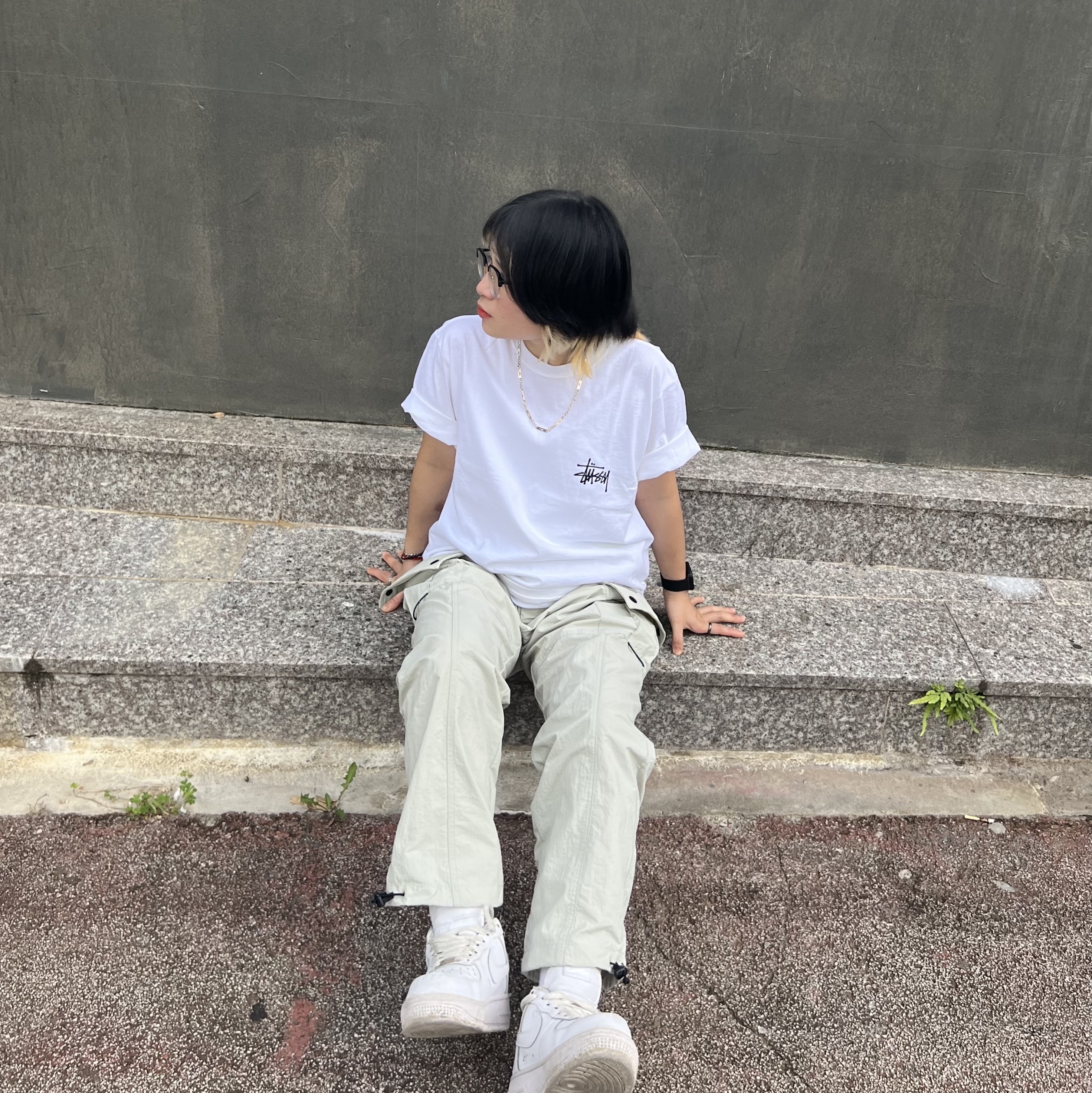 Stussy Melted T-Shirt White, Apple Watch Series 8 41mm GPS Midnight Aluminium Case with Sport Band Midnight (Korean Ver.) 착용 스타일 - 2
