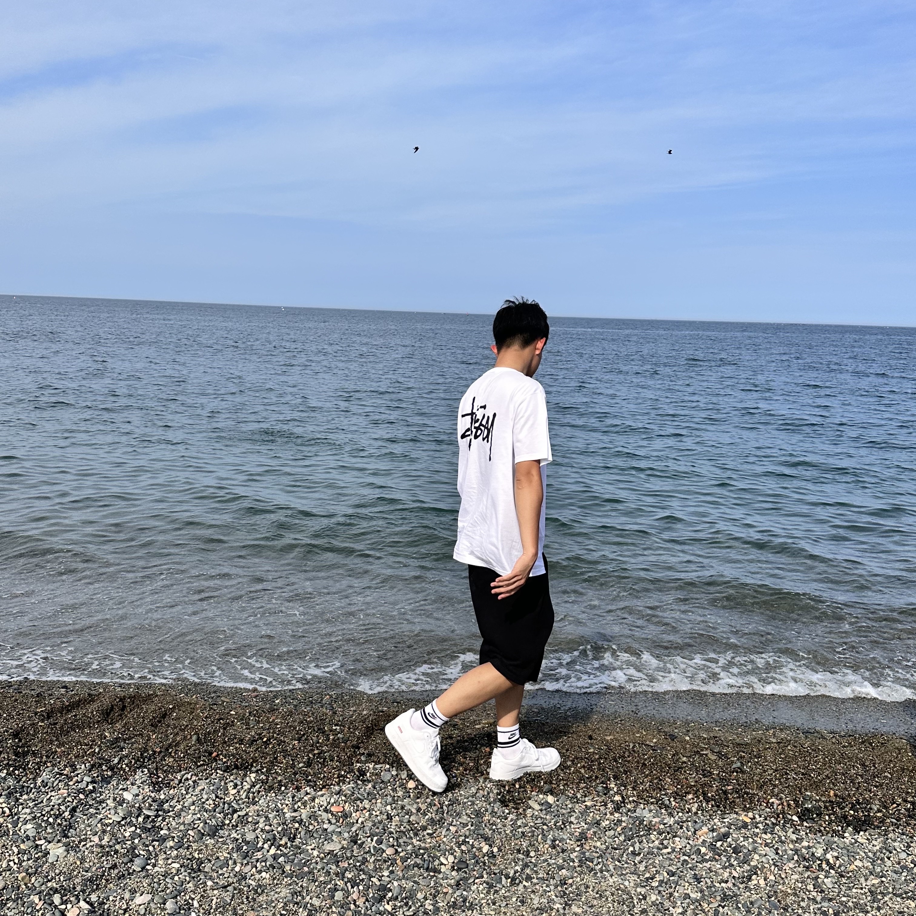 Stussy Basic Stussy T-Shirt White 2023, Nike x Supreme Air Force 1 Low White 착용 스타일 - 3