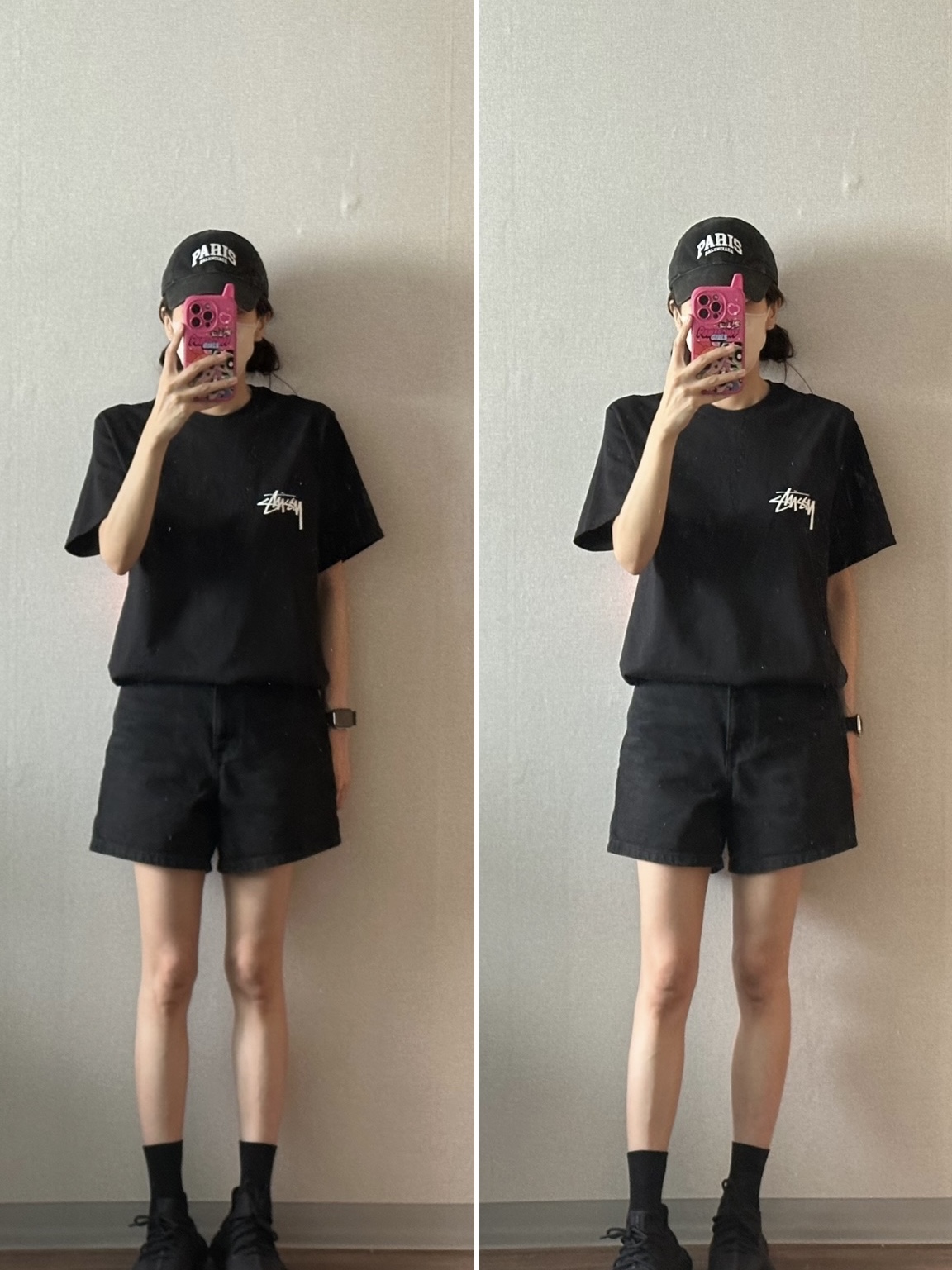 Stussy Diced Out T-Shirt Black, Adidas Yeezy Boost 350 V2 Onyx 착용 스타일 - 1