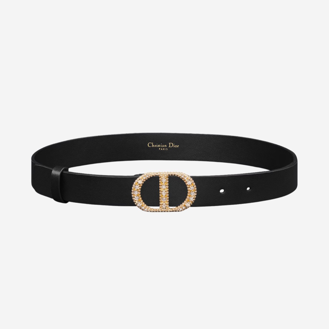 (W) Dior 30 Montaigne 27mm Smooth Calfskin Crystals Belt Black Silver Tone Crystals 상세 이미지 1