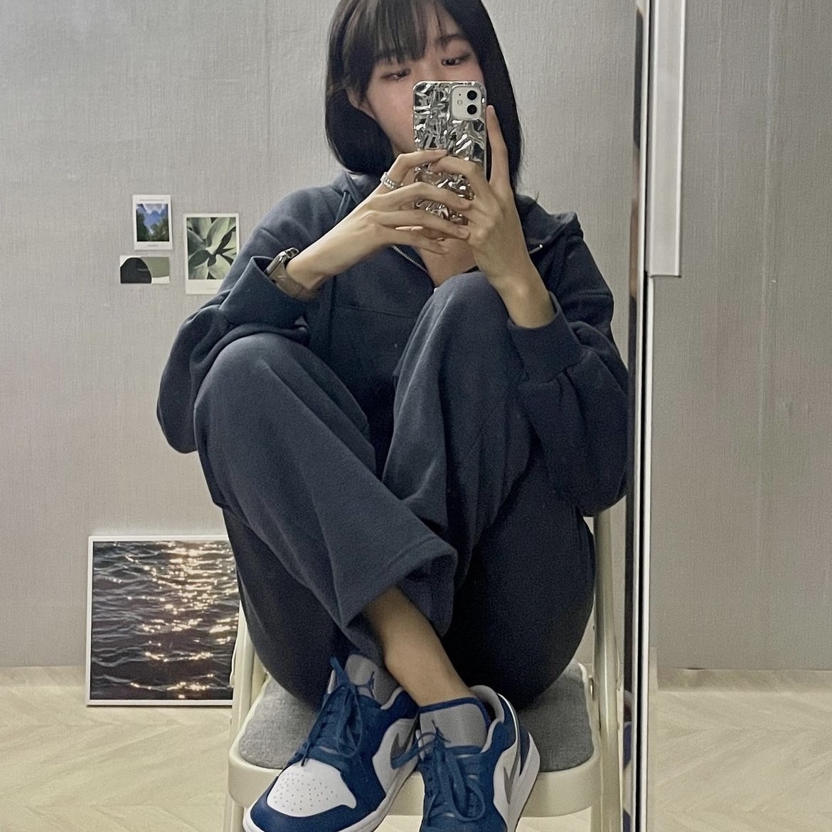 Jordan 1 Low True Blue Cement Grey 착용 스타일