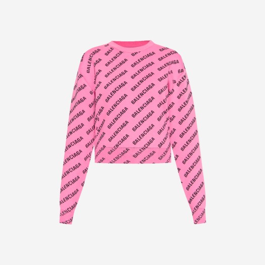 (W) 발렌시아가 미니 올오버 로고 스웨터 핑크