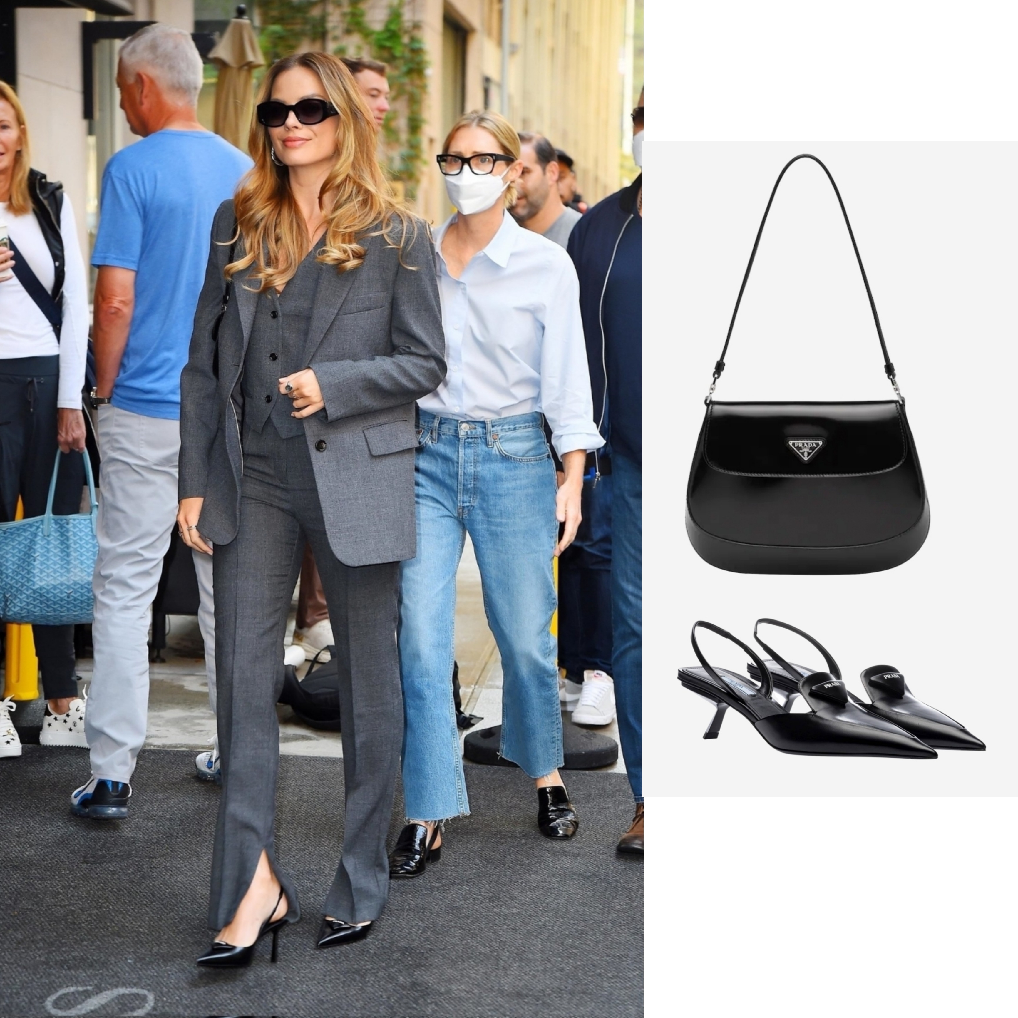 Prada Cleo Brushed Leather Shoulder Bag with Flap Black, Prada Cleo Brushed Leather Shoulder Bag Black 착용 스타일