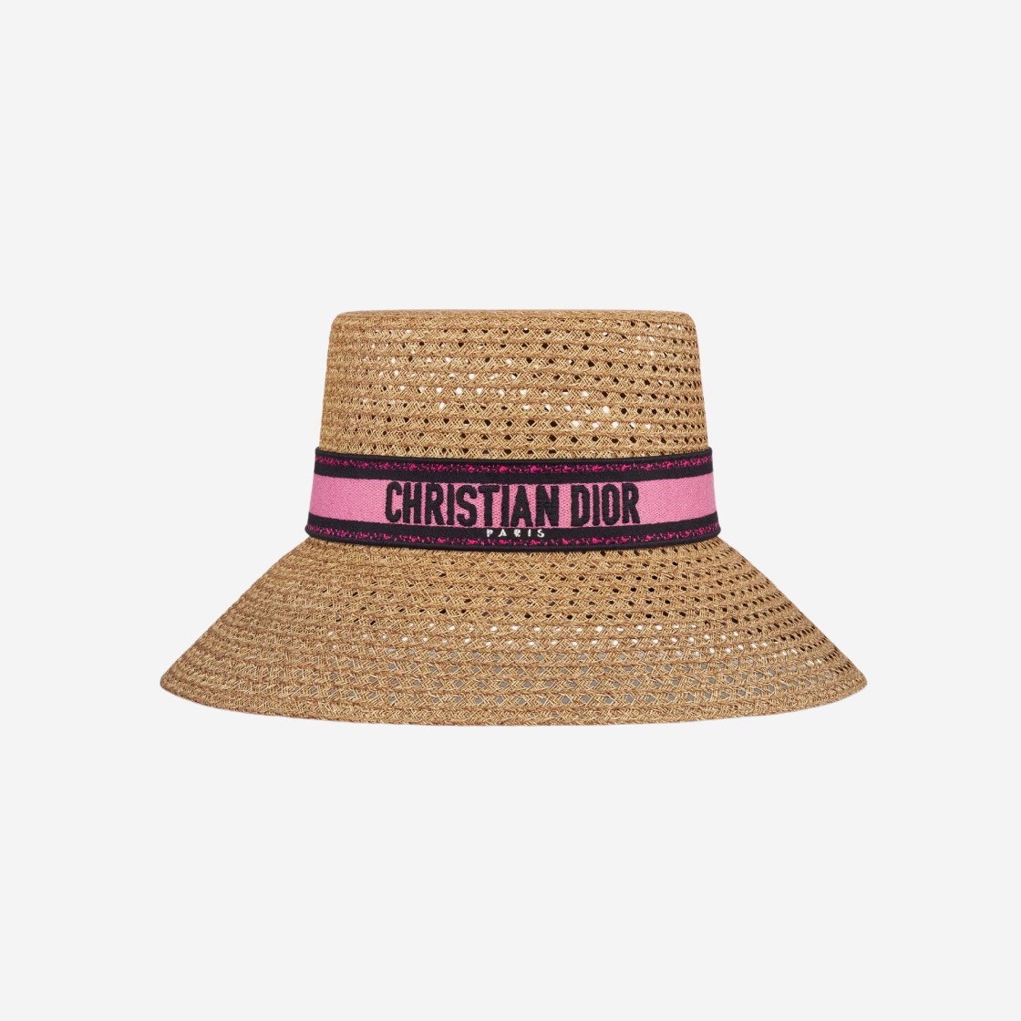 (W) Dior D Bobby Large Brim Hat Natural Straw Fuchsia Black Embroidered Band 상세 이미지 1