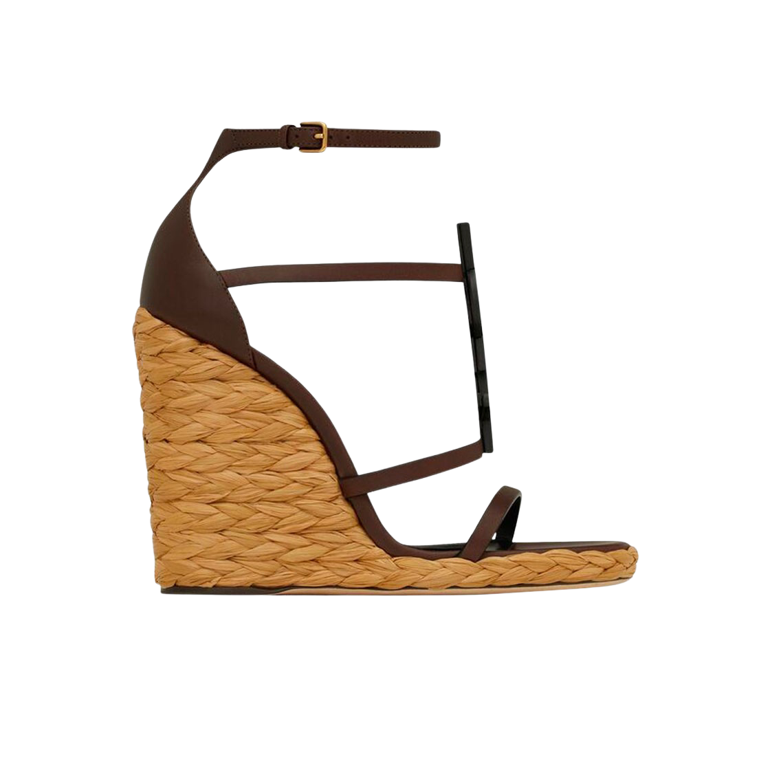 (W) Saint Laurent Cassandra Wedge Espadrilles In Smooth Leather Dark Chocolate 상세 이미지 1