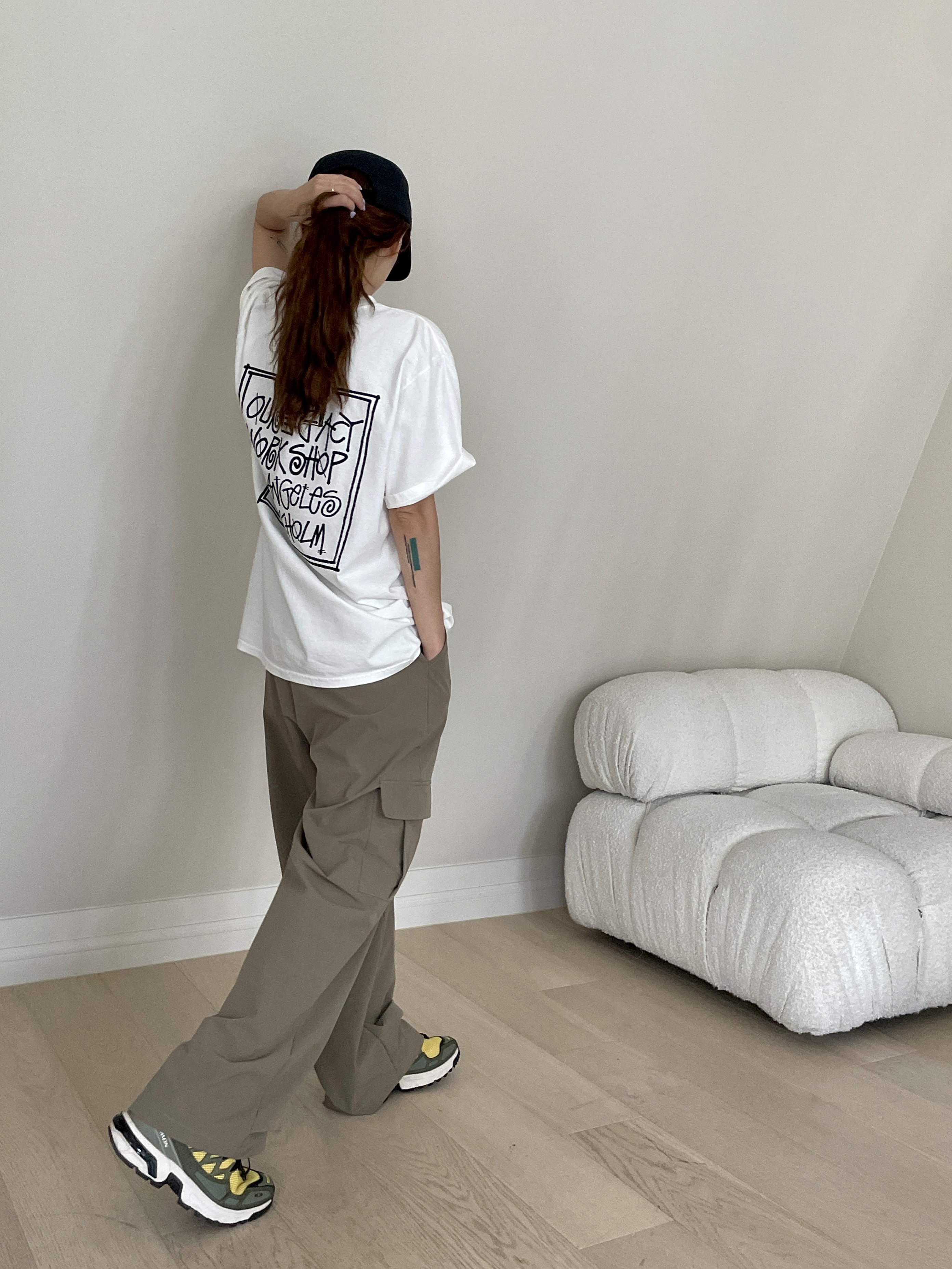 Supreme Washed Chino Twill Camp Cap Black, Stussy x Our Legacy Frame Pigment Dyed T-Shirt Natural 착용 스타일 - 3