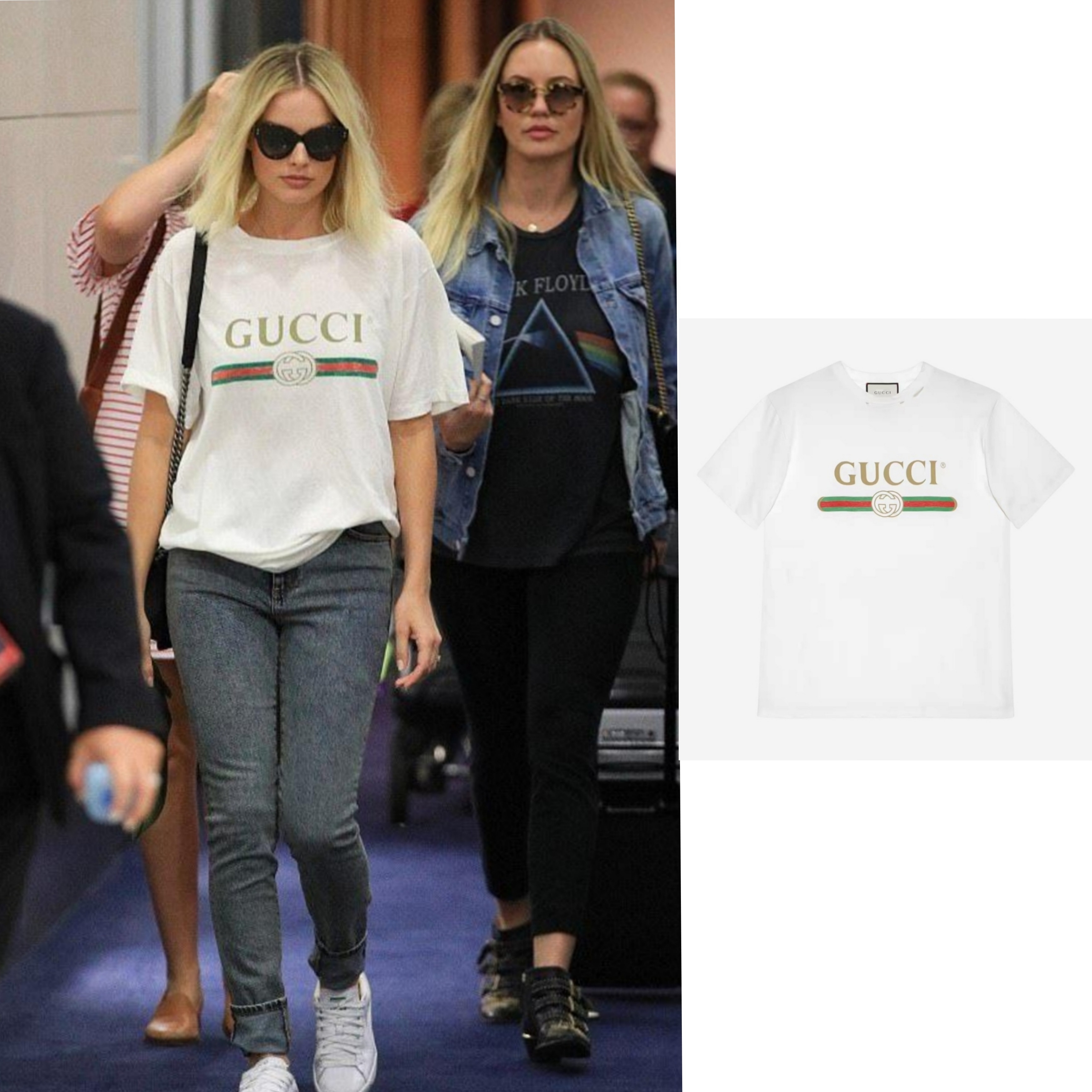 (W) Gucci Oversize T-Shirt Gucci Logo White 착용 스타일