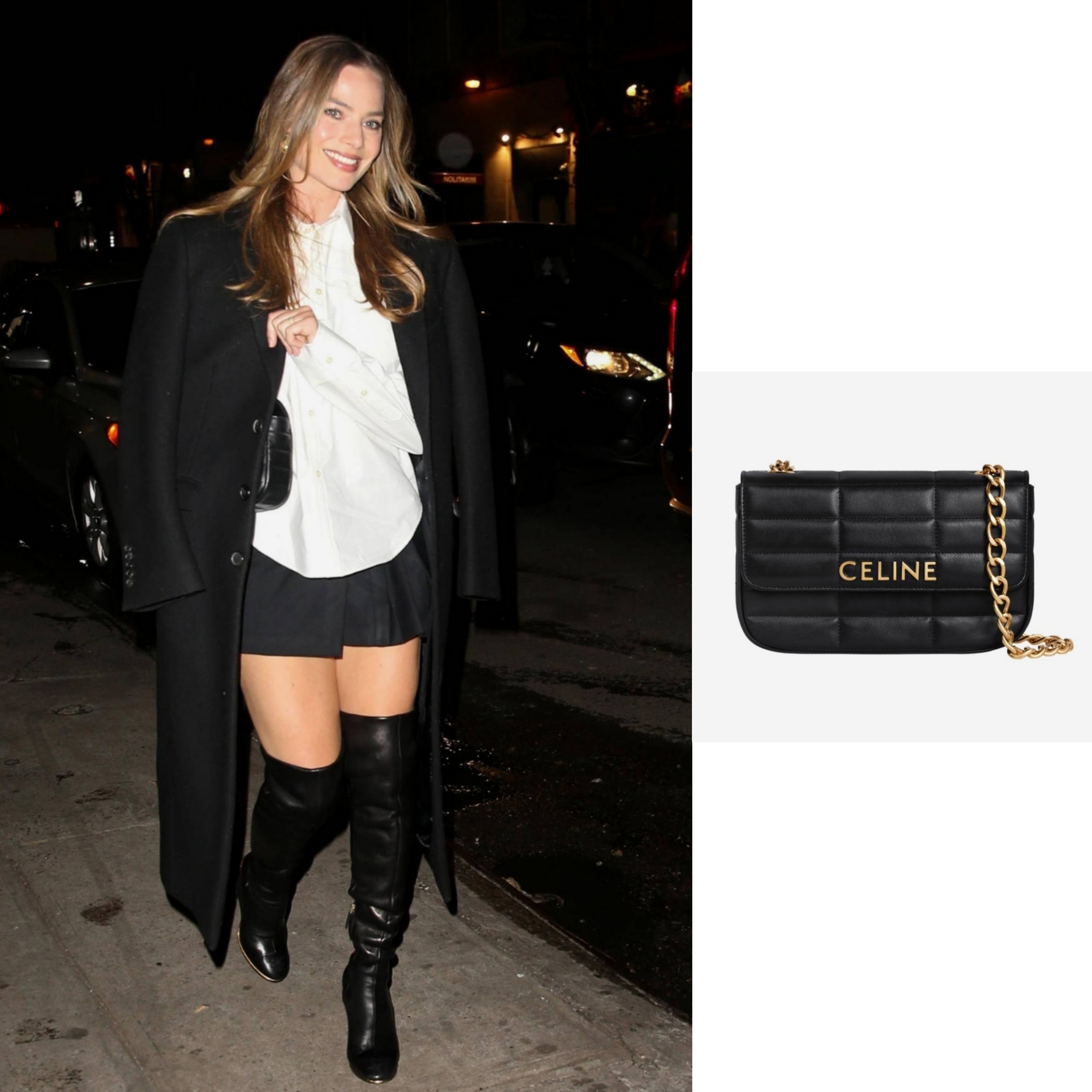 Celine Chain Shoulder Bag Matelasse Monochrome Celine in Quilted Goatskin Black, Celine Chain Shoulder Bag Matelasse Monochrome in Quilted Calfskin Black 착용 스타일